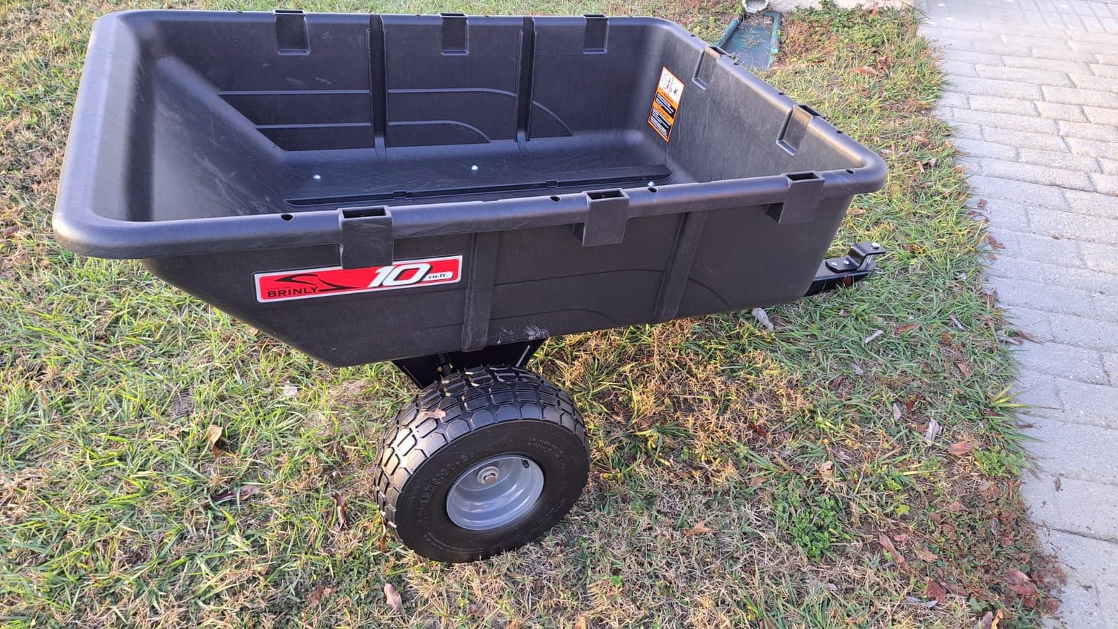Brinly 10 cu.ft. 650lb Heavy Duty Tow-Behind Poly Utility Cart & Dump Trailer with Compression Molded Bed & Built-in Zerk Fitting Wheel Bearings customer photo 1