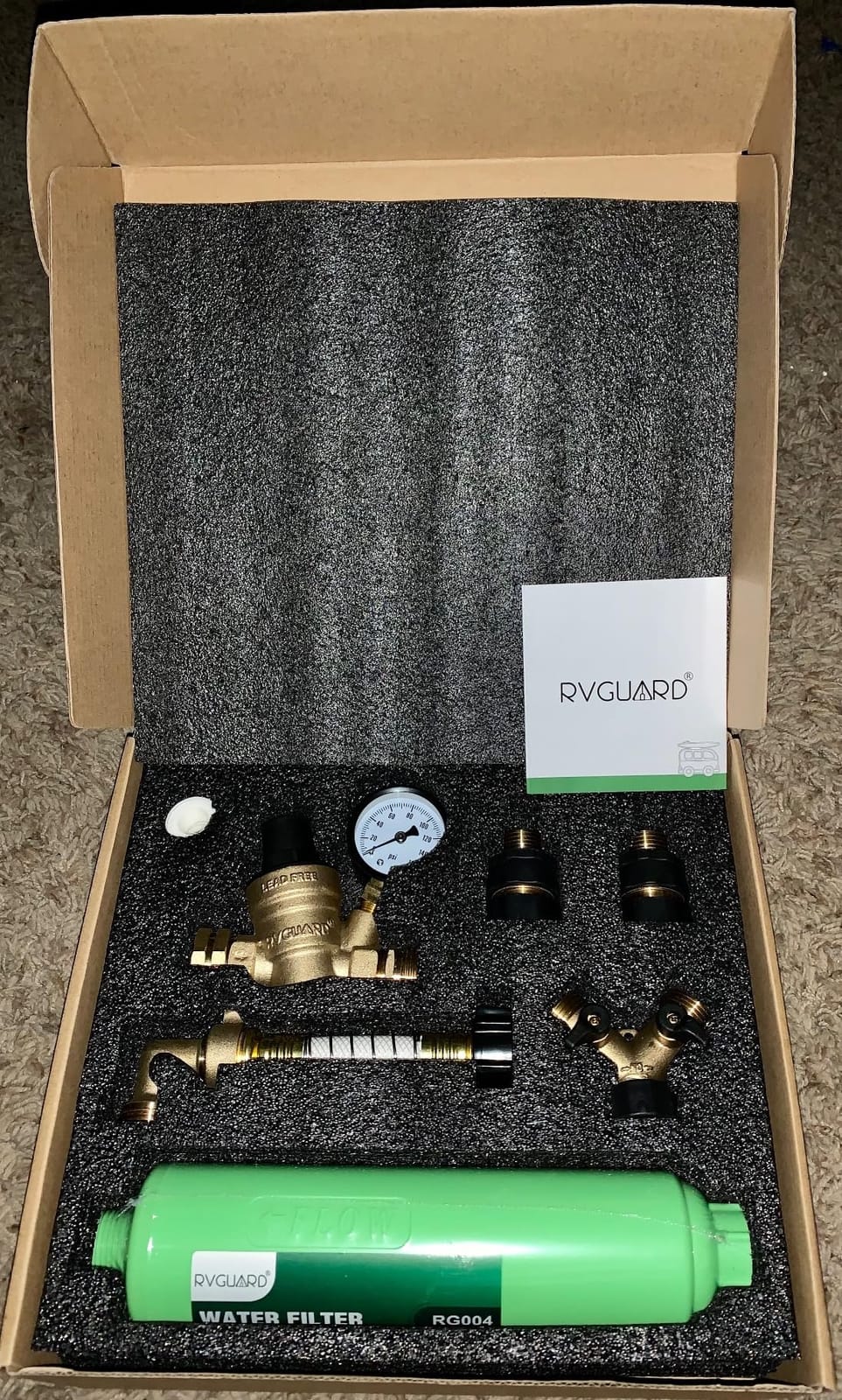 RVGUARD RV Water Pressure Regulator Kit | Inline Water Filter, Hose Splitter, Flexible Connector, Hose Quick Connect, Complete Kit for Fresh Water Hook Up customer photo 1