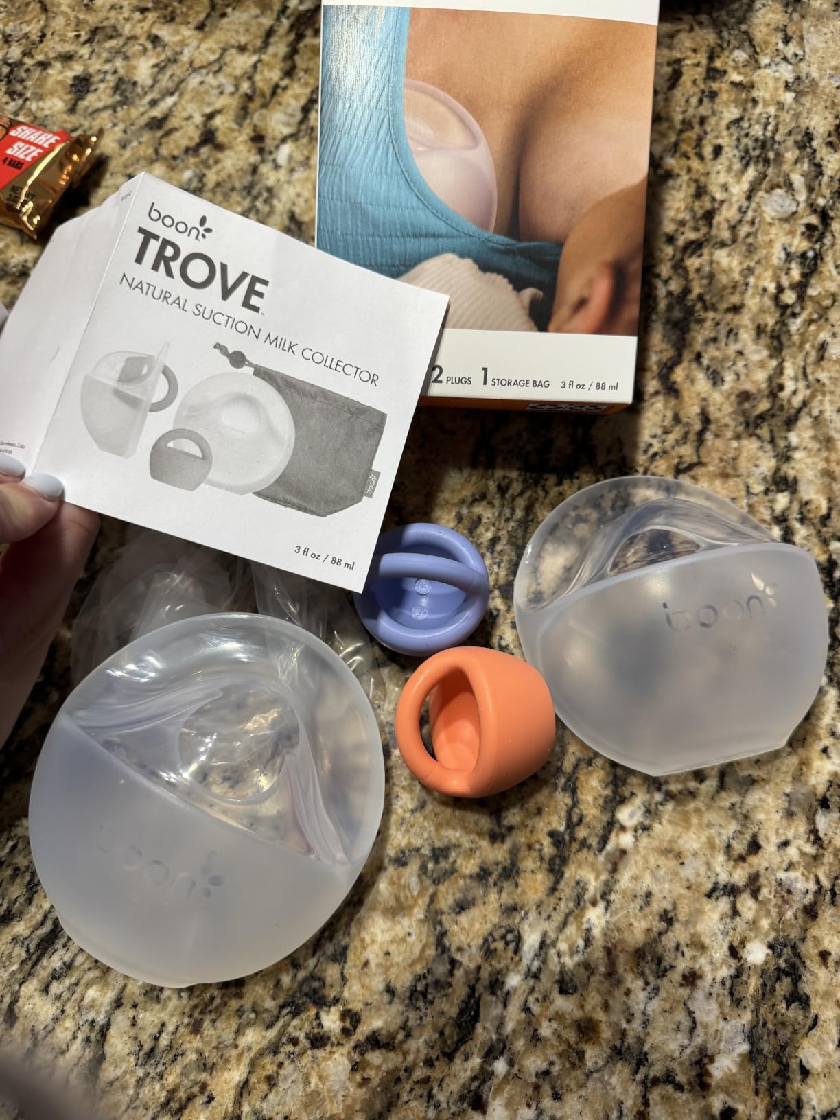 Boon Trove Silicone Manual Breast Pump - Discreet Milk Collector - 2 Count | Hands Free Breast Pump, Includes Canvas Travel Pouch, Breastfeeding Essentials, Passive Suction, Collects Up To 3 Ounces customer photo 1