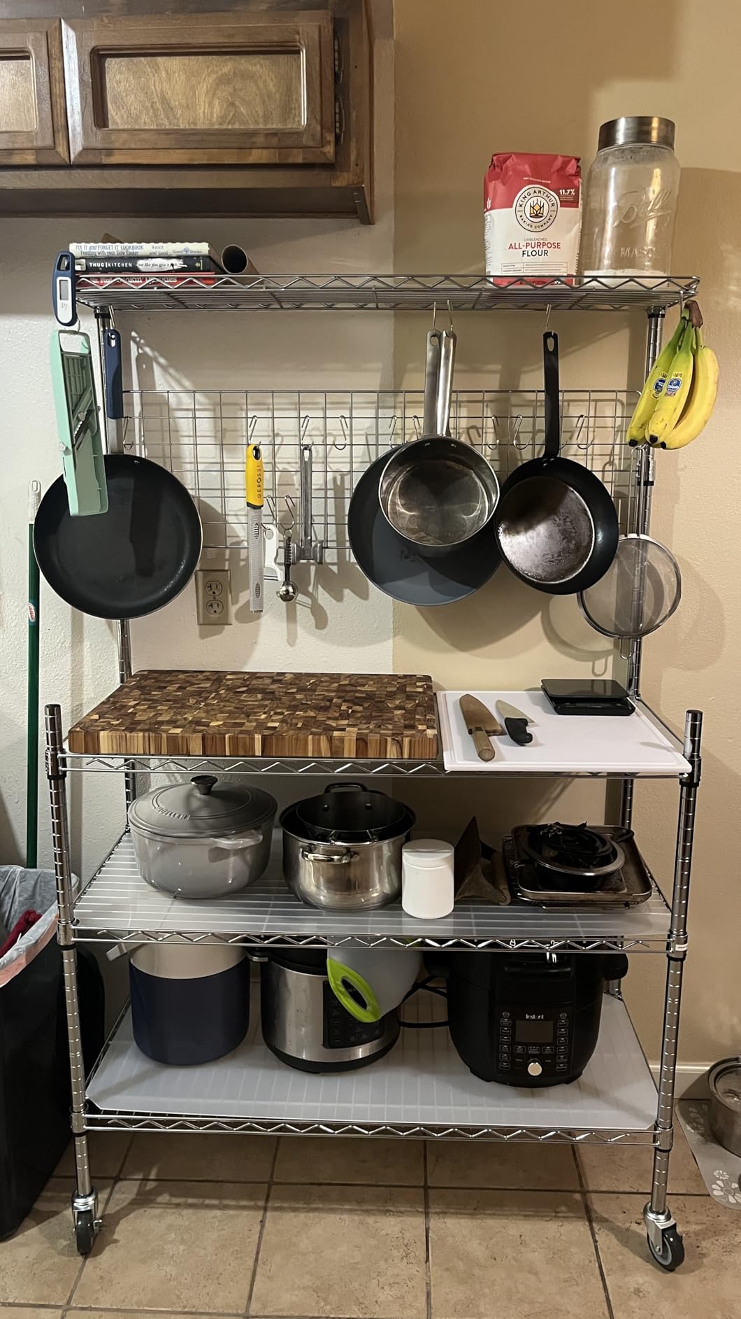 Bakers Rack with Storage & Wheels, 42In Microwave Stand Kitchen Shelves | 4-Tier Heavy Duty Storage Rack with 20 S-Hooks, Commercial Metal Utility Kitchen Cart, 42 x 18 x 63 Inch, Chrome customer photo 2