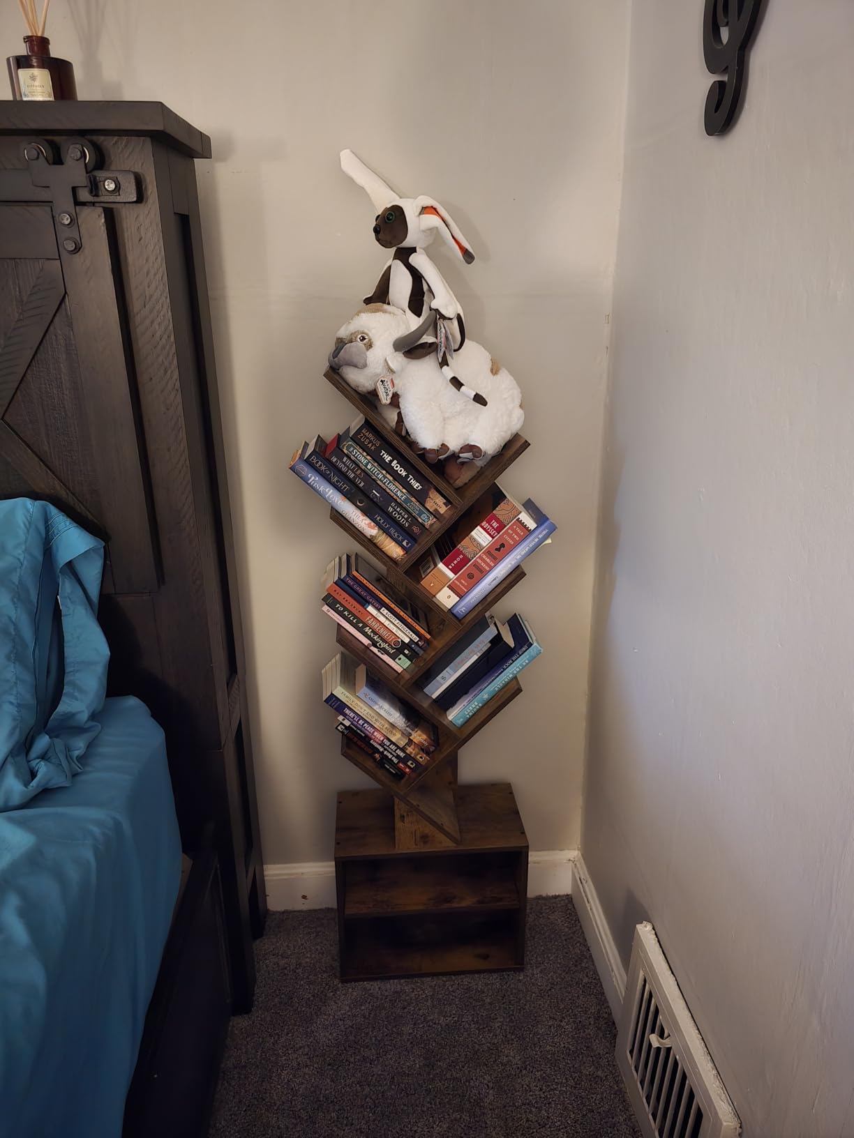 SUNMORY 6 Tier Tree Bookshelf, Tall Small Bookcase with Storage Cabinet | Modern Narrow Bookshelves Organizer, Floor Standing Book Case Shelf for Bedroom Living Room Home Office Corner, Rustic Brown customer photo 2