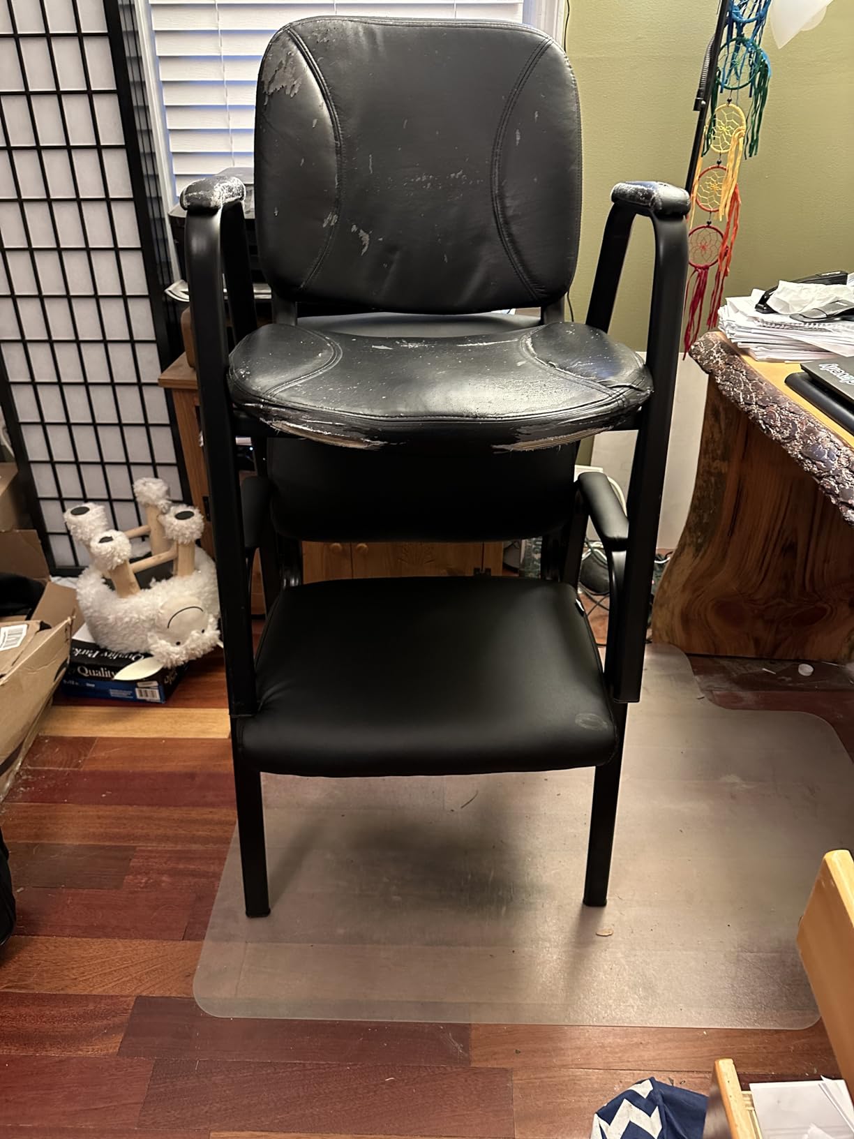 Oline Leather Guest Chair with Padded Arms, Reception Meeting Conference Waiting Room Lobby Home Desk Big and Tall Executive Office Chair, Black (4 Pack) customer photo 2