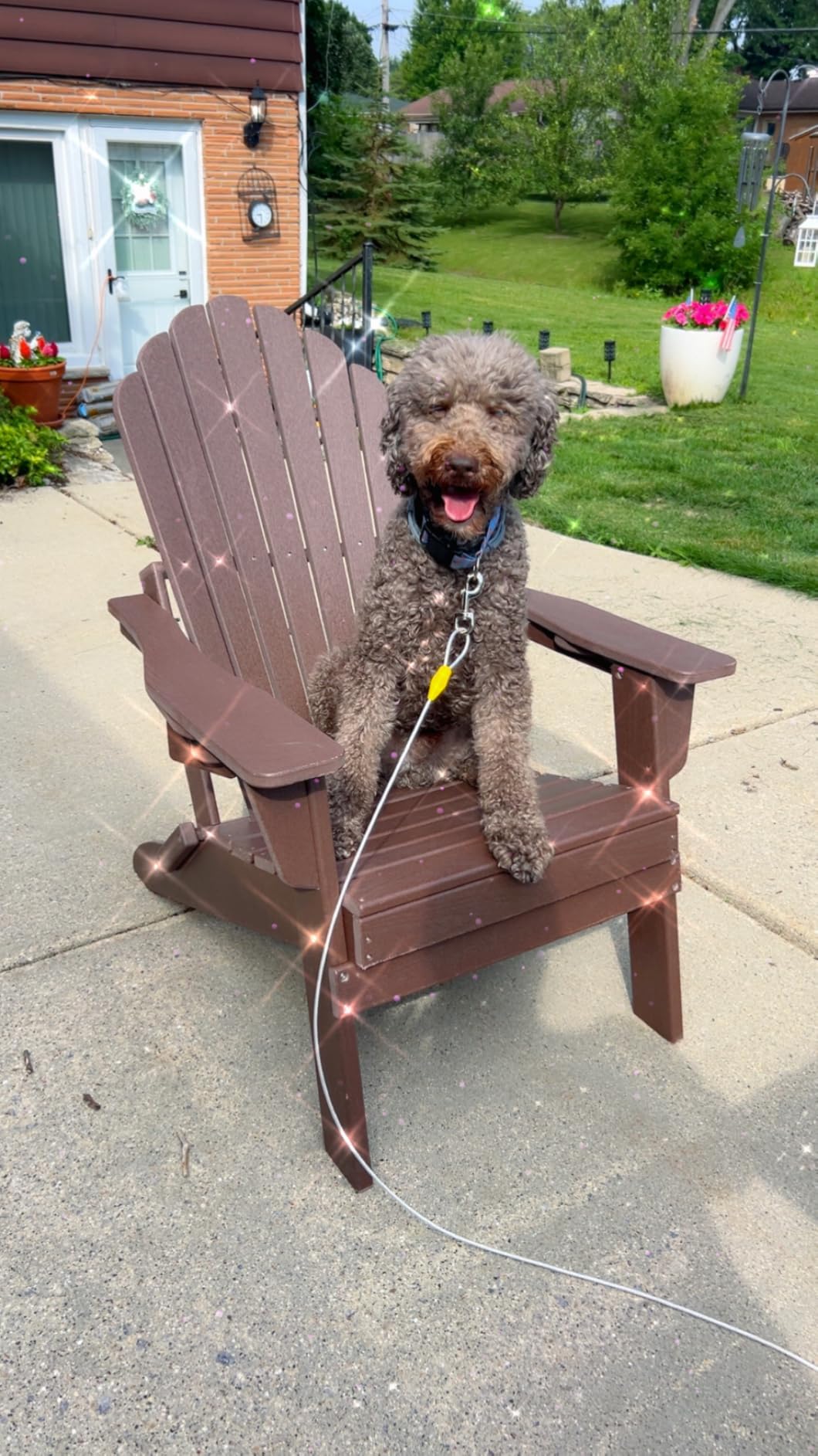 Plawdlik Oversized Folding Adirondack Chair, HDPE All-Weather Patio Chair with 2 Cup Holders, High Back Wide Seat Fire Pit Chair for Outdoor Lawn Garden, NavyBlue customer photo 1