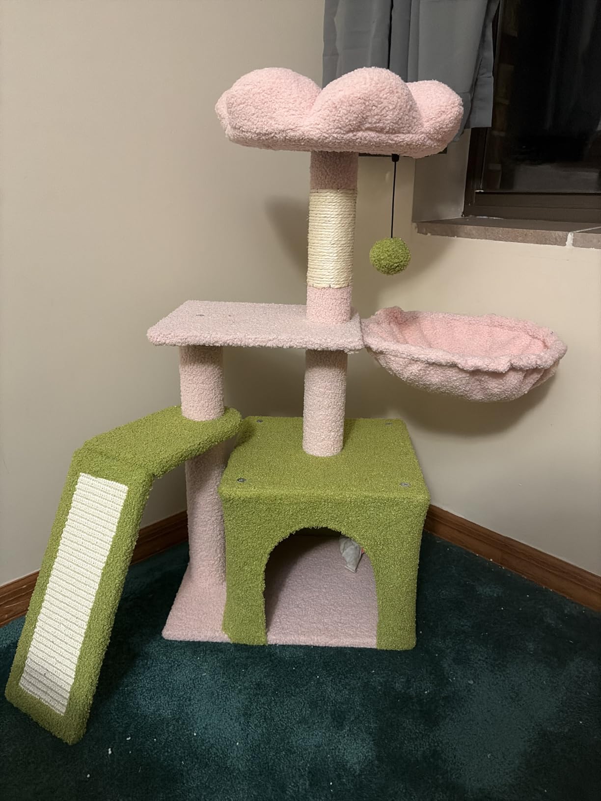 PETEPELA Cactus Cat Tree for Kittens & Small Cats, 32in Cat Tower, Green | Compact 4-In-1: Sisal Ramp, Cozy Hammock, Condo & Washable Top Bed customer photo 2
