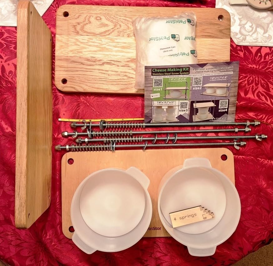Wooden Cheese Press For Cheese Making 16 In Natural Oak 18 mm Thick - Cheese Making Kit With Wooden Cheese Press and 2 Cheese Molds 1/2 Gal, Cheesecloth, Springs and Measuring Scale Included customer photo 2