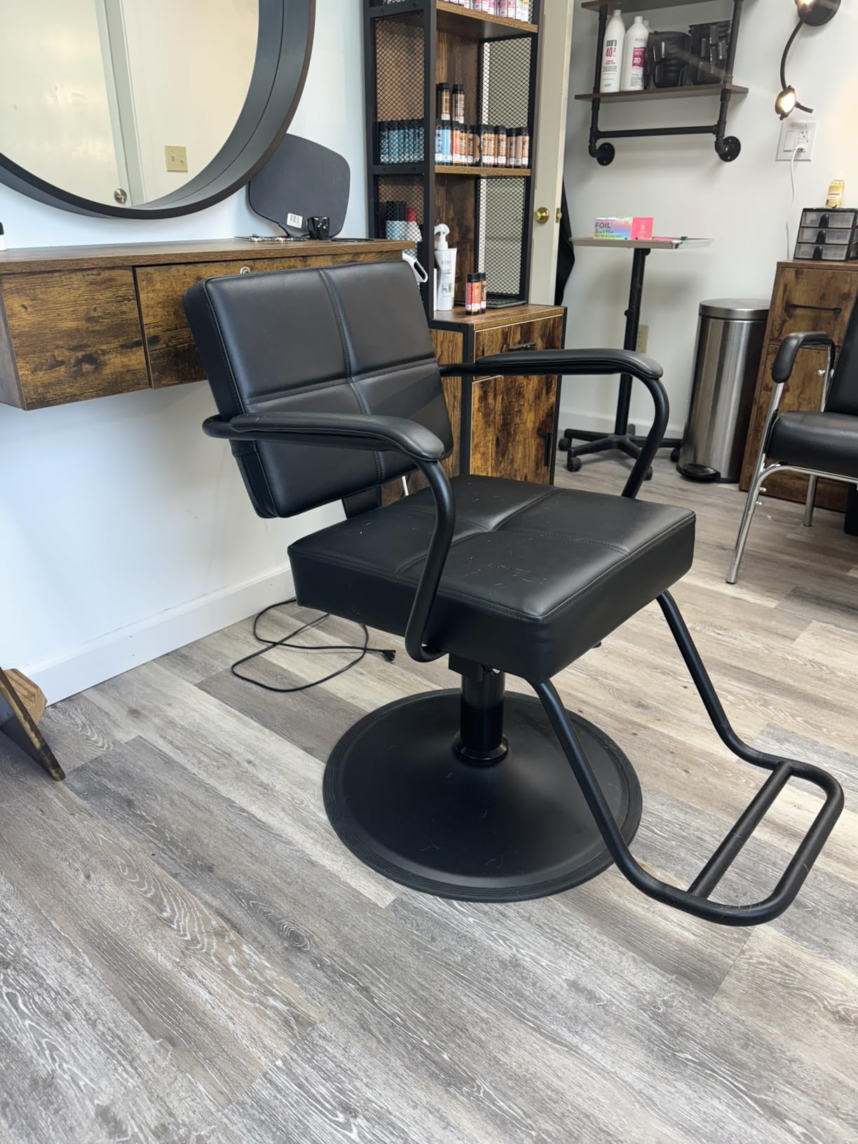 Buy-Rite Atlas Styling Chair for Professional Salons and Barbershops, Extra-Wide Seat, Black Metal Frame, Premium Black Vinyl with Detailed Stitching, Open Back Design, Hydraulic Base, NIN-5516 customer photo 2