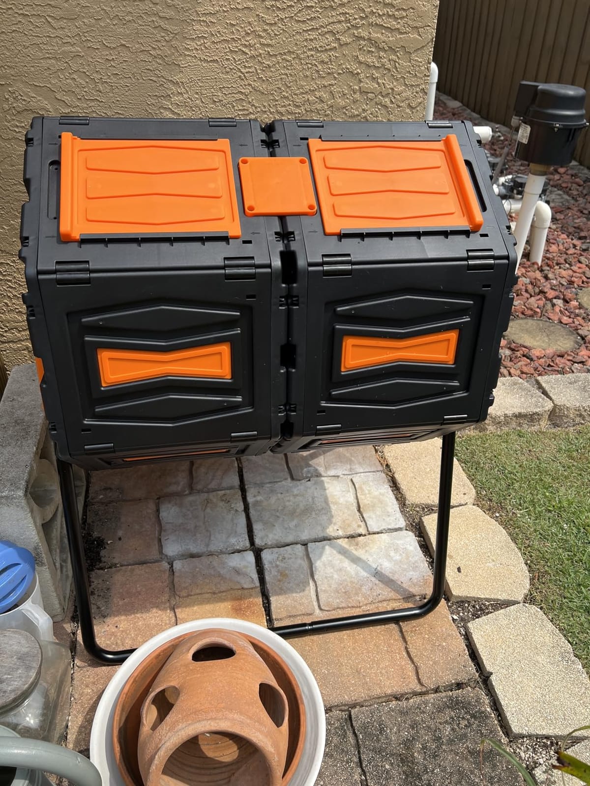 Marcytop Compost Tumbler, Easy Assemble & Efficient Outdoor Compost Bin, 45 Gallon/170 Liter Large Dual Chamber Rotating Composter for Garden, Kitchen, and Yard Waste, Orange Door customer photo 1