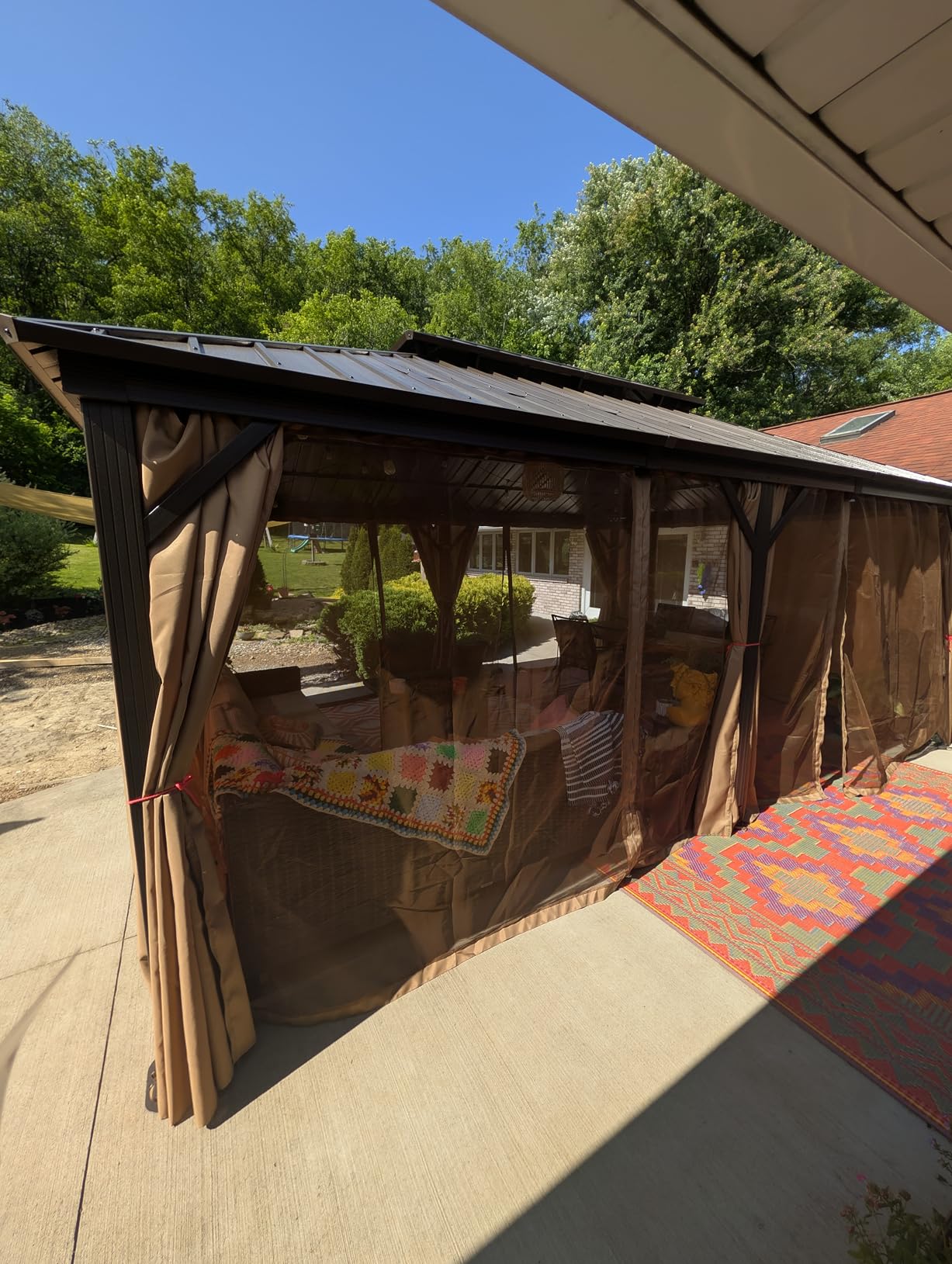 10x10 ft Hardtop Gazebo, Galvanized Steel Double Roof Metal Gazebo, Brown | Aluminum Frame, with Removable Privacy Curtain and Netting, Hooks, Heavy-Duty Outdoor Permanent Pavilion for Backyard, Patio customer photo 1
