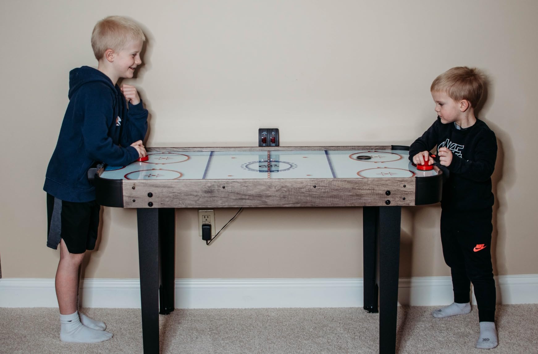 GoSports 48 Inch Air Hockey Arcade Table - Oak or Black - Includes 2 Pushers, 3 Pucks, AC Motor, and LED Scoreboard customer photo 1