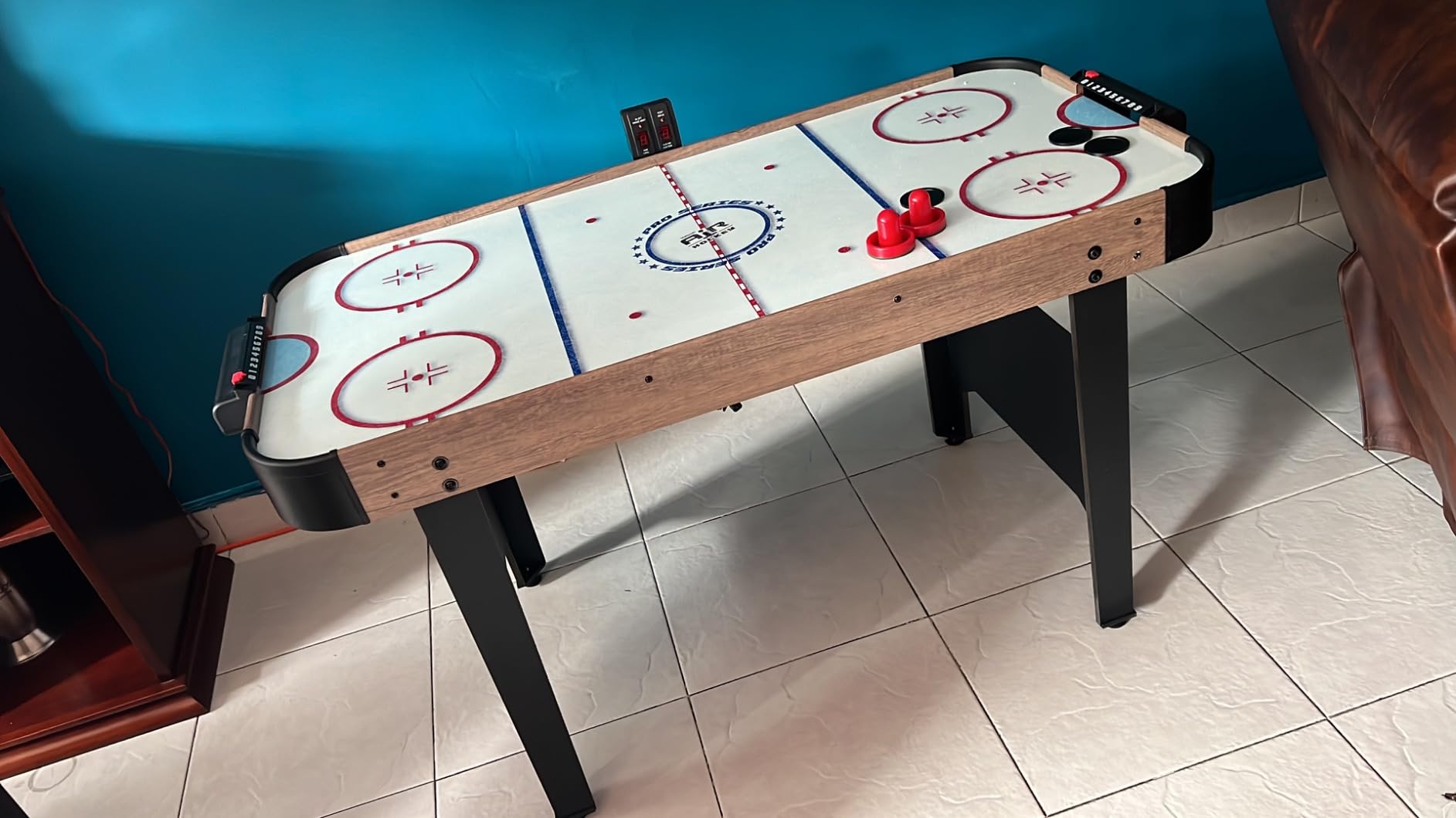 GoSports 48 Inch Air Hockey Arcade Table - Oak or Black - Includes 2 Pushers, 3 Pucks, AC Motor, and LED Scoreboard customer photo 2