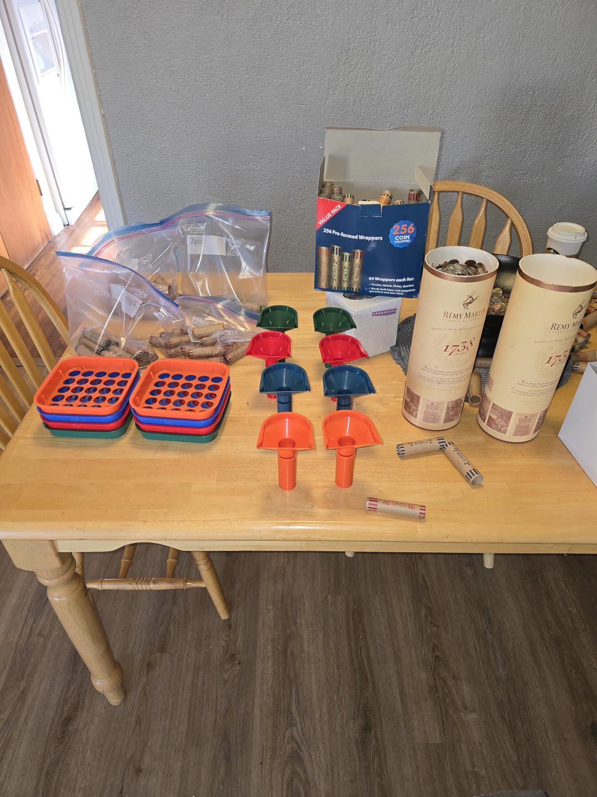 Coin Sorter Tray & Coin Sorter Tube - 4 Color Coded Coin Separator Trays and Coin Sorters Tubes Bundle with 100 PCS Coin Wrappers Assorted customer photo 1