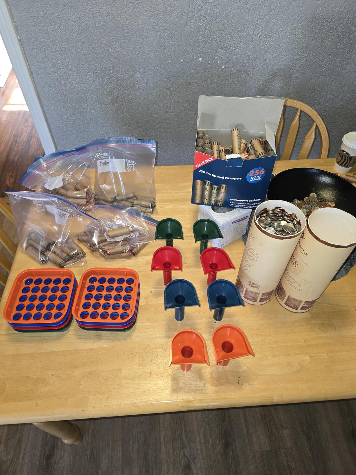 Coin Sorter Tray & Coin Sorter Tube - 4 Color Coded Coin Separator Trays and Coin Sorters Tubes Bundle with 100 PCS Coin Wrappers Assorted customer photo 2