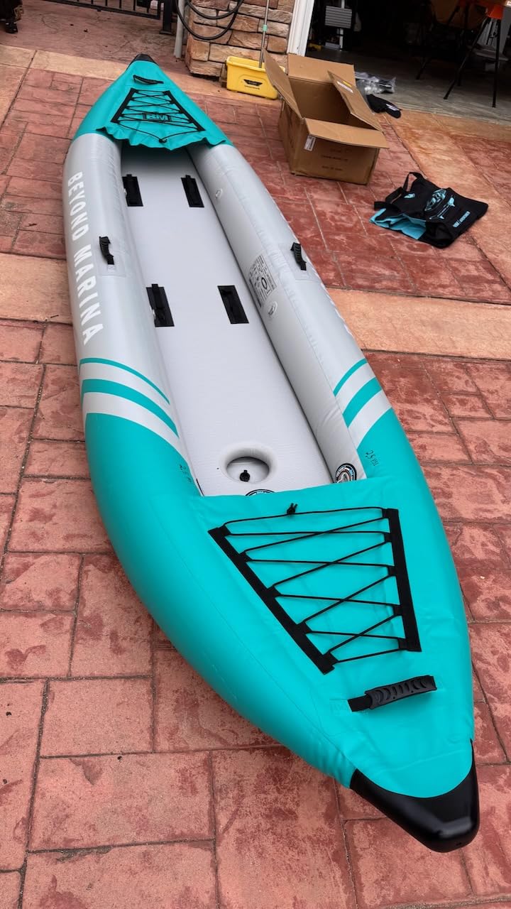 Inflatable Kayak 2 Person Adult - BEYOND MARINA Tandem Kayak with Drop Stitch Floor, Touring Kayak with Aluminum Paddles, Seats, Footrests, Pump, Fins, Adventurer 12.5ft customer photo 2