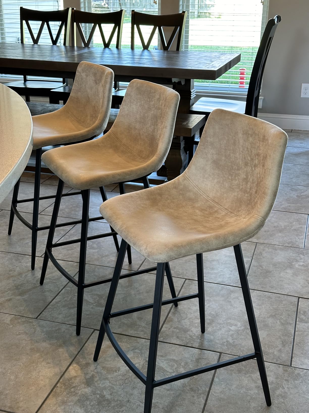 5Rcom 600 lbs Counter Height Bar Stools Set of 3, 24 Inch Barstools with Back, Bar Chairs with Metal Legs for Kitchen Island, Dining Room, Party Room & Restaurant, Brown customer photo 2