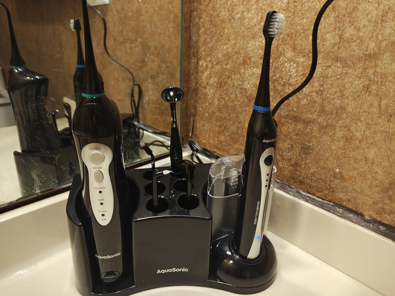AquaSonic Home Dental Center Rechargeable Power Toothbrush & Smart Water Flosser - Complete Family Oral Care System - 10 Attachments and Tips Included - Various Modes & Timers (Black) customer photo 2
