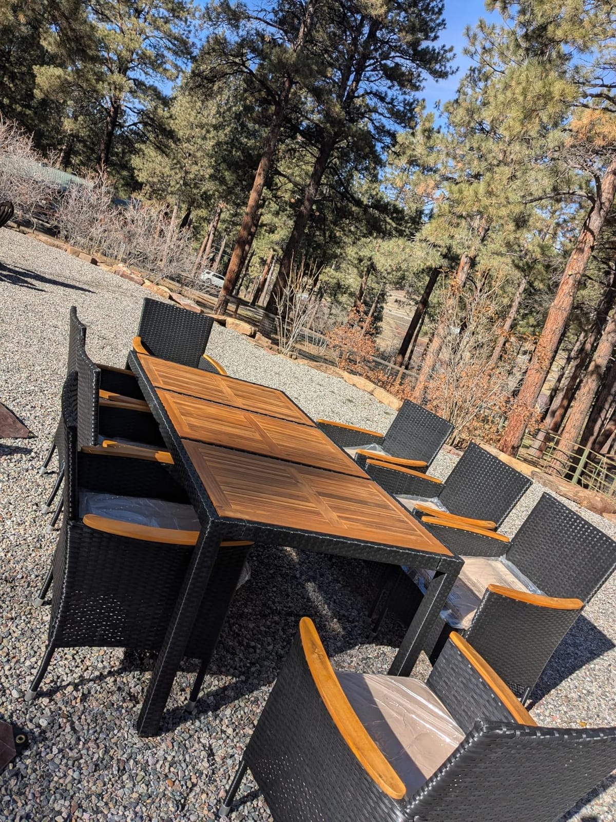 Devoko 9 PCS Acacia Wood Patio Dining Set, Gray Rattan | Outdoor Patio Furniture Set, Patio Dining Table Set for 8, Patio Table and Chairs Set For Garden Backyard Pool Side customer photo 2