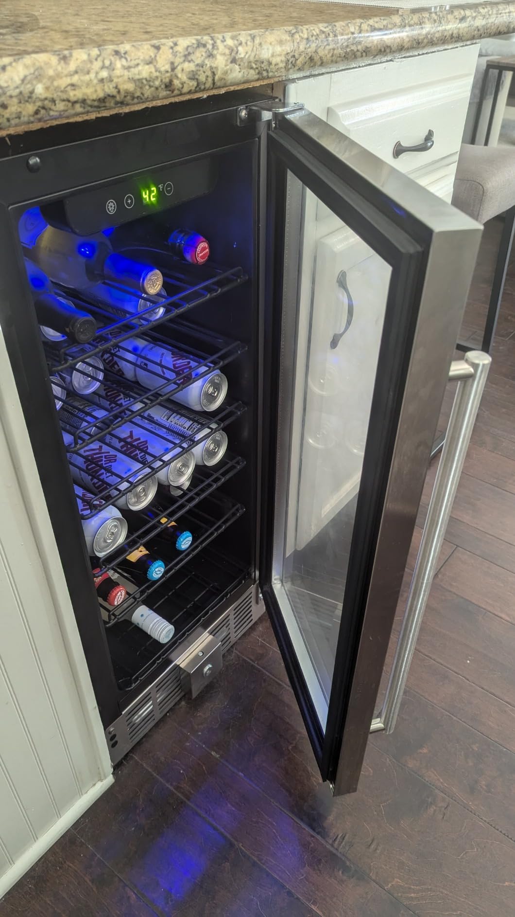 EUHOMY 15 Inch Beverage Refrigerator, 127 Can Under Counter Refrigerator | 37F-65F, Compressor Cooling, Built-in or Freestanding, Removable Shelves, Bar Office Kitchen Use, LED Light, Glass Door customer photo 2