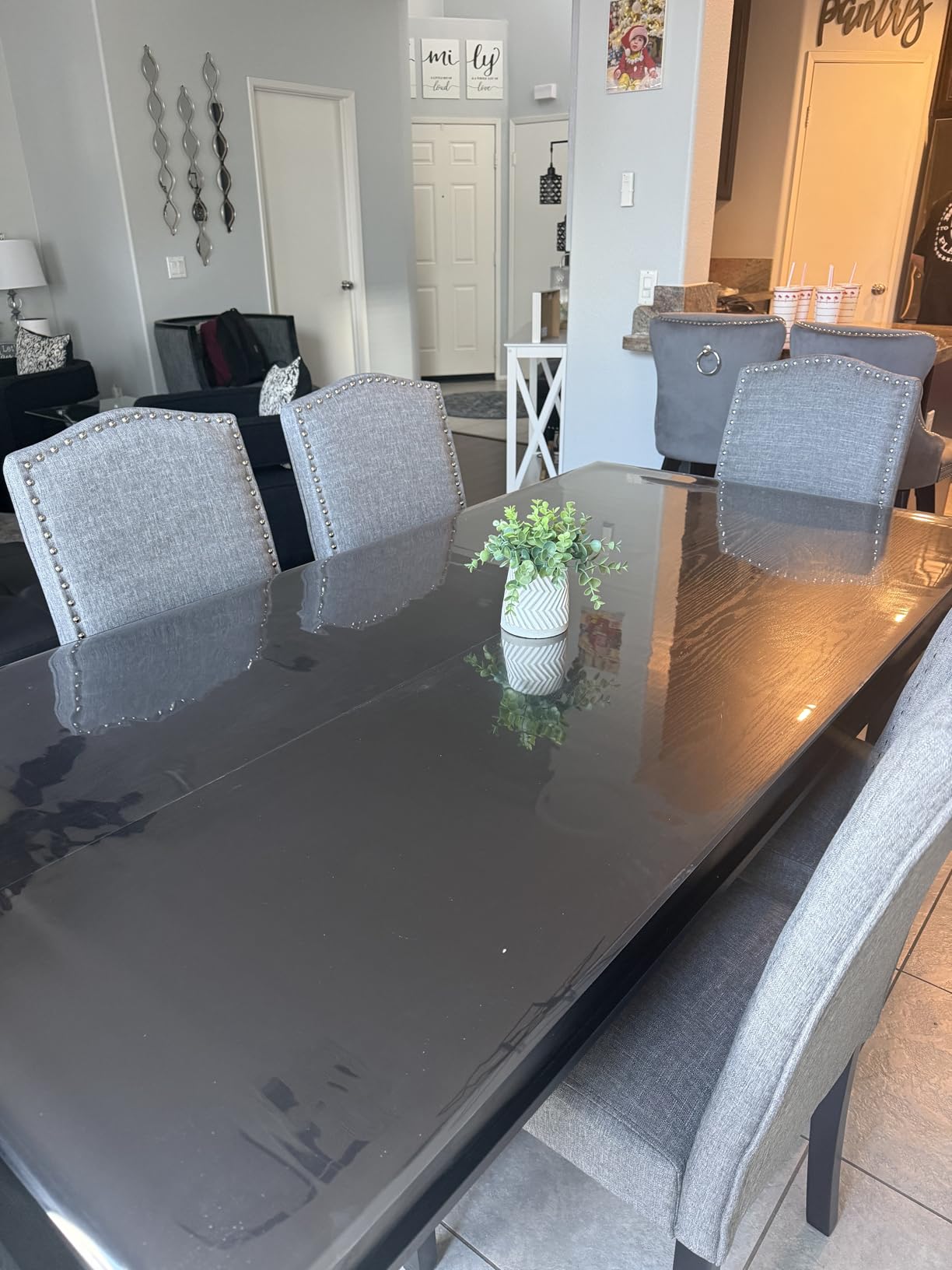 Upholstered Dining Chair Modern Parsons Stylish Kitchen Diner Set of 4 | Fabric Silver Nailhead Trim & Wood Legs, High Back customer photo 2