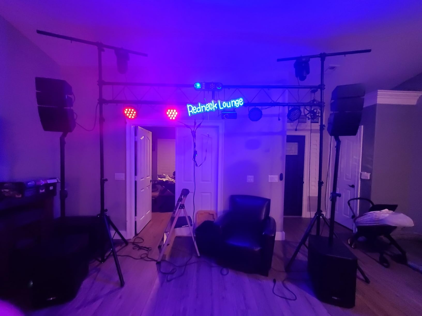 S AFSTAR DJ Light Stand, 14 FT Heavy Duty Metal Lighting Truss System W/Adjustable T Bars, 32 Mounting Points & Triangle Foot, Portable Light Truss for Audio Stage, 220 Lbs Load(Lights Not Included) customer photo 1