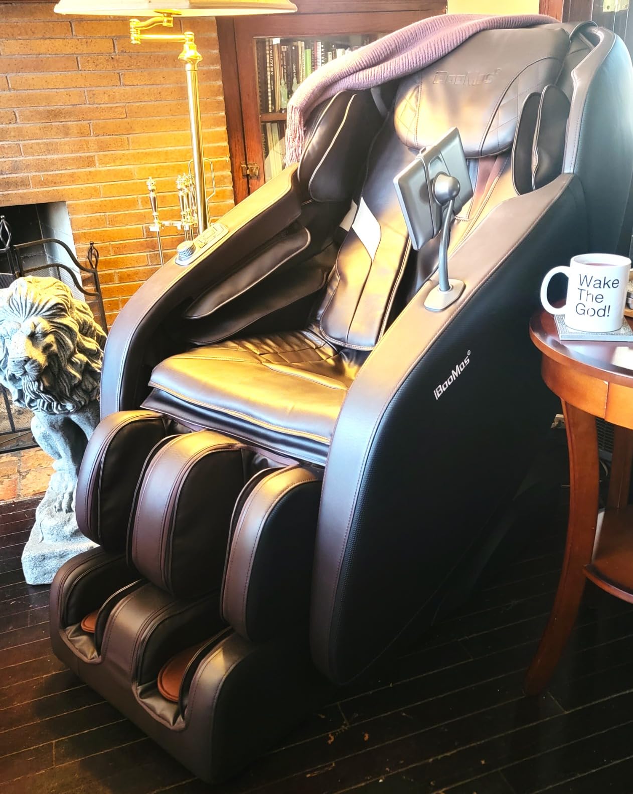 iBooMas Massage Chair Full Body, Zero Gravity SL-Track Shiatsu Recliner, 6 Massage Intensities, 12 Auto Modes, 42 Airbags, 5 Heating Area, Body Scan, Extendable Footrest, Foot Roller (Brown+Black) customer photo 1