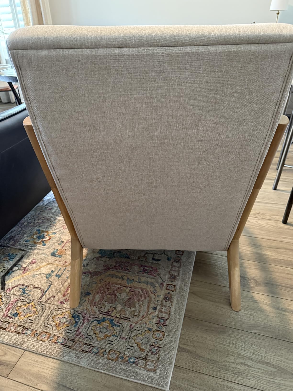 INZOY Mid Century Modern Accent Chair with High Back, Upholstered Living Room Chairs with Waist Cushion, Wood Frame Reading Armchair for Bedroom Sunroom, Green customer photo 2