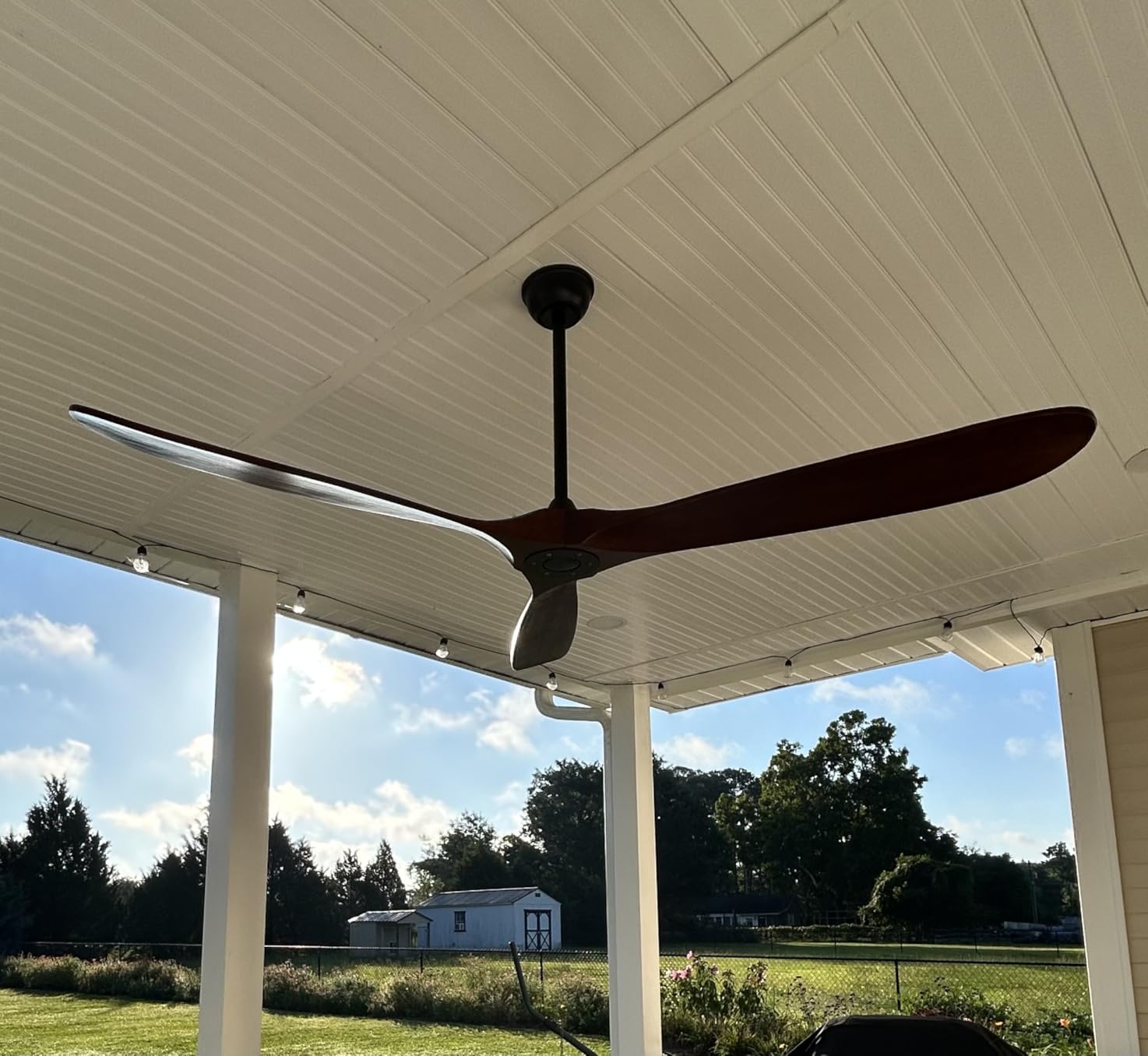 60 Inch Ceiling Fan No Light, Wood Indoor Outdoor Ceiling Fans for Patios Living Room Bedroom Gazebo, Big High CFM Wet Rated Wooden Propeller Ceiling Fan for Sloped Ceiling (Walnut) customer photo 2