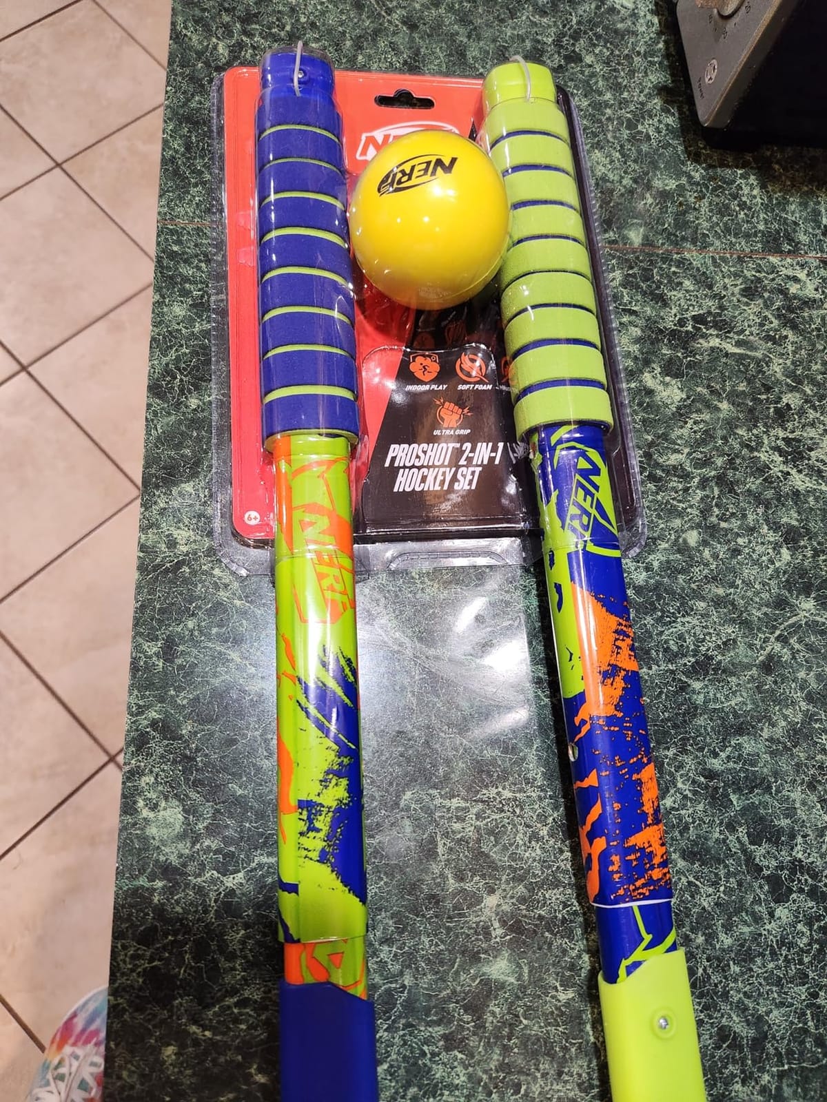 NERF Proshot Hockey Sticks + Ball Set - Knee + Floor Play - 2 Player | Adjustable 26 - 35.5 Inch Length, Indoor + Outdoor Fun, Kid-Safe Foam Design, For Young Athletes customer photo 2
