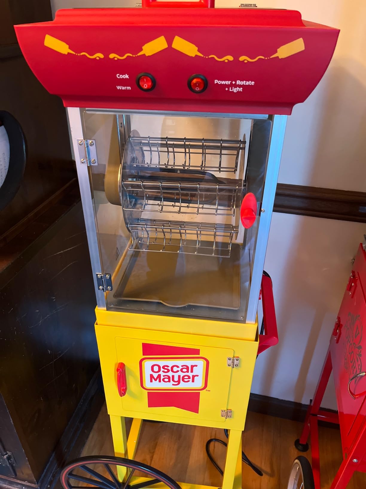 Nostalgia Oscar Mayer Hot Dog Ferris Wheel - Retro Style Hot Dog Roller Cart Toaster - Classic 6-Piece Grill Machine with Bun Warmer, Push Handle, Wheels, Transparent Housing, Storage Compartment customer photo 2