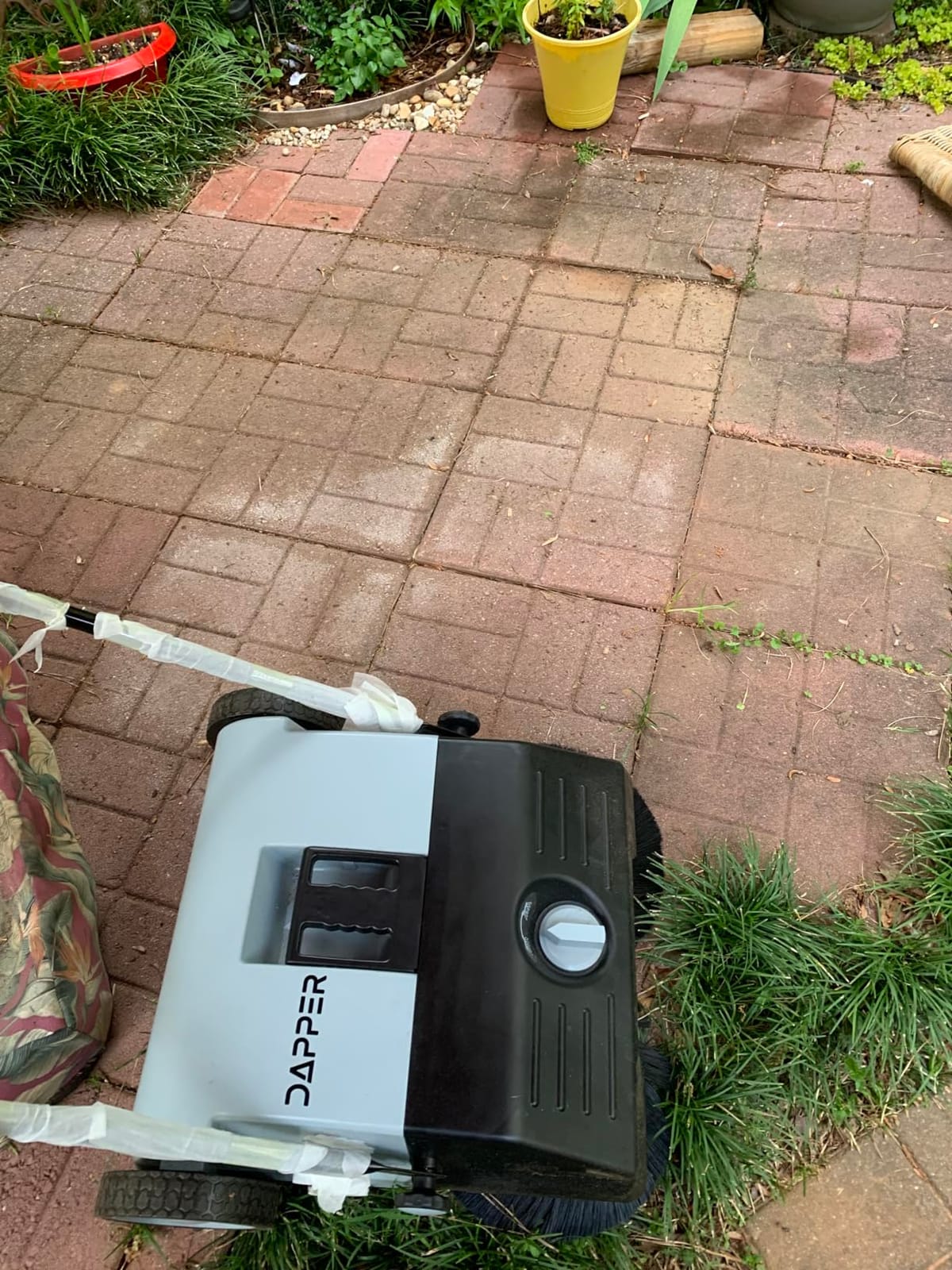 Dapper Supply Walk-Behind Outdoor Hand Push Floor Sweeper - 10.5 Gallon Capacity - 36