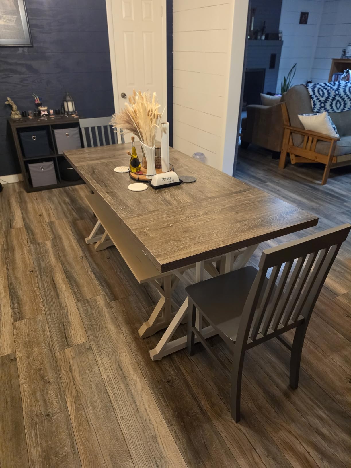 Tribesigns Farmhouse Dining Table for 6-8 People, 78.7-Inch Rectangular Wood Dining Table, Rustic Kitchen Table with Heavy Duty Metal Legs for Dining Room customer photo 1