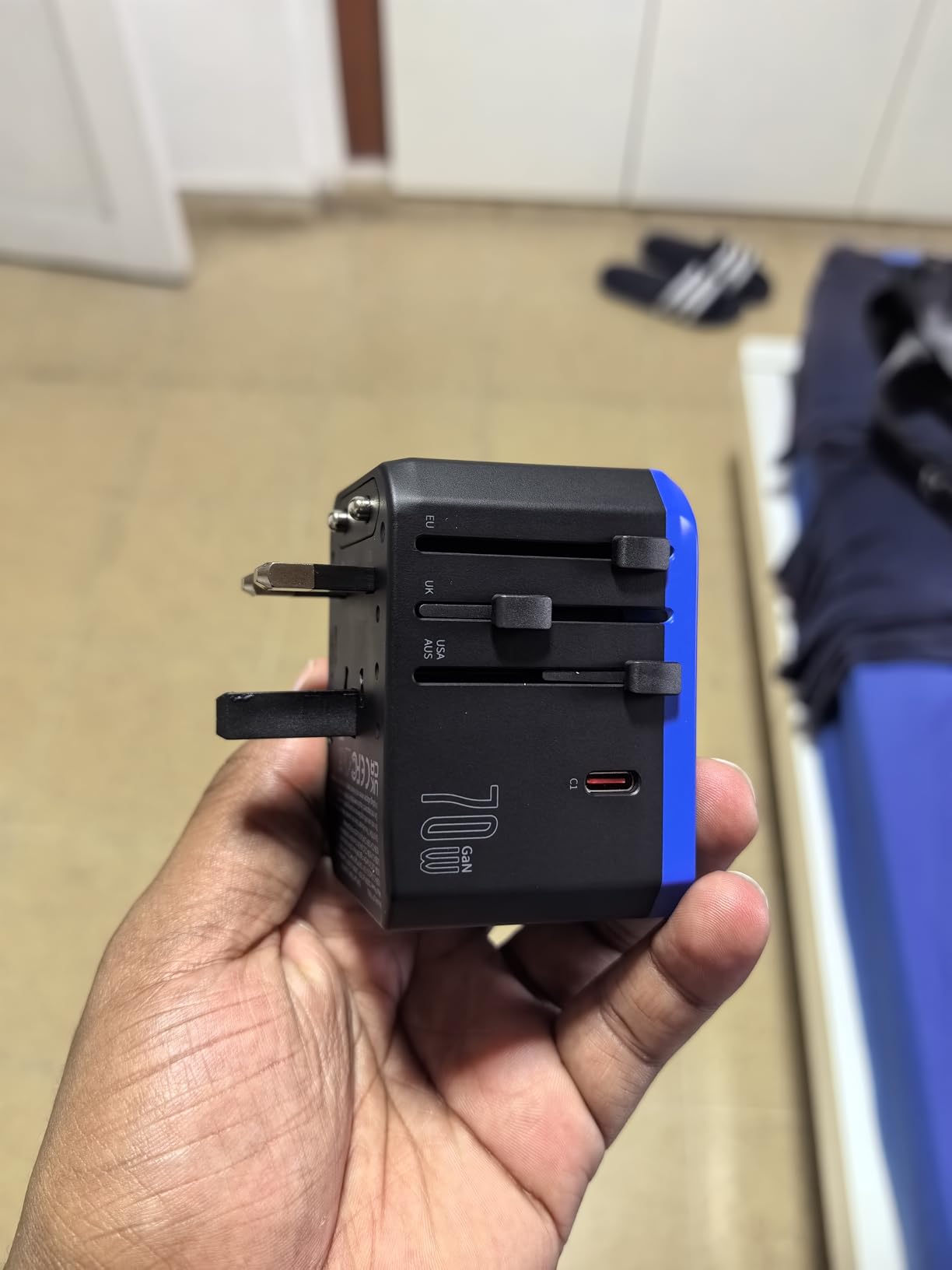 70W GaN Universal Travel Adapter, 2 USB-A + 3 USB-C, PD 70W USB-C - 6 in 1 International Power Adapter for USA, EU, UK, AU (Type A/C/G/I) customer photo 1