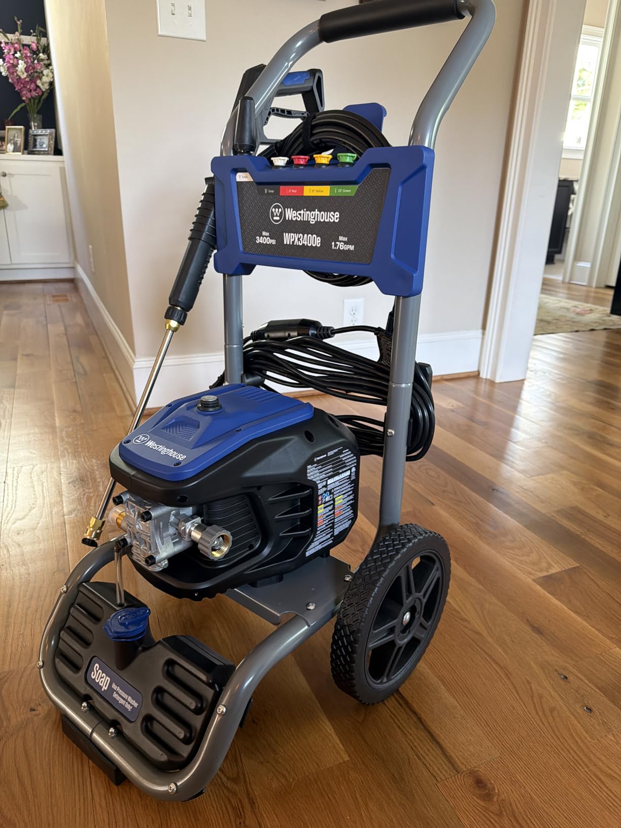 Westinghouse WPX3400e Electric Pressure Washer, 3400 Max PSI and 2.0 Max GPM, Brushless Motor, Onboard Soap Tank, Spray Gun and Wand, 5 Nozzle Set, for Cars/Fences/Driveways/Homes/Patios/Furniture customer photo 1