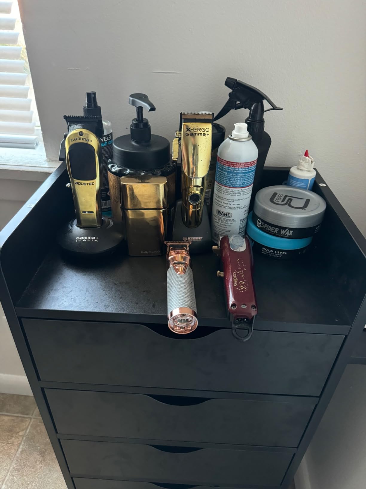 OmySalon 4-Layer Salon Station Storage Cabinet, Beauty Barber Styling Stations, Hair Stylist Station Equipment with 2 Hair Dryer Holders, 4 Drawers and Raised Table Legs, Rustic Brown customer photo 2