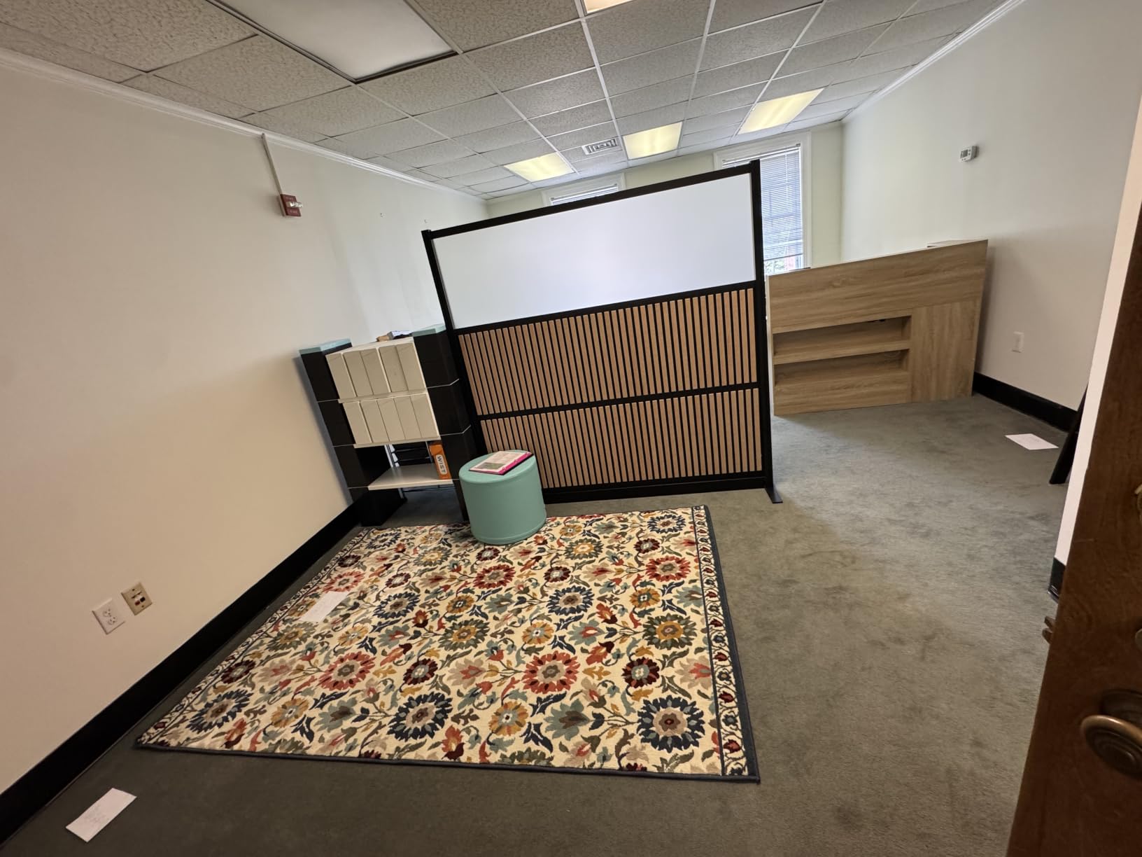 Grove Modular Wall | Room Divider with Faux Wood Slats, Sound Dampening Panels | Expandable Office Partition for Privacy & Stability (70