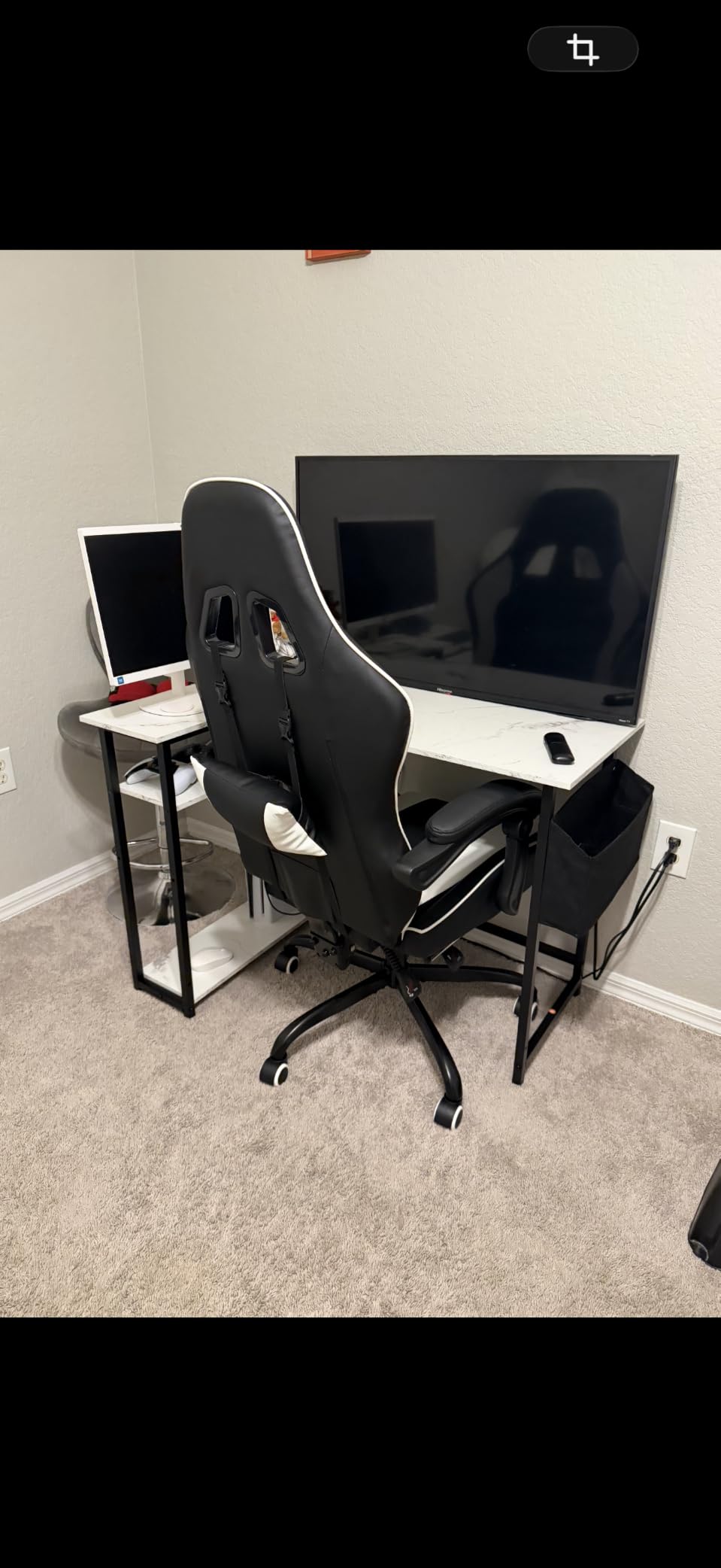 Pamray 43 Inch L Shaped Computer Desk with Reversible Side Storage Shelves, Small Corner Desk for Small Space Home Office, Writing Study Table PC Desk for Bedroom, White customer photo 1