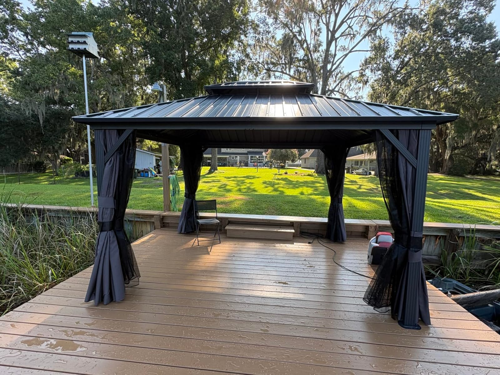 PURPLE LEAF Hardtop Gazebo 10' x 12' Aluminum with Privacy Curtain, Grey | 3.9