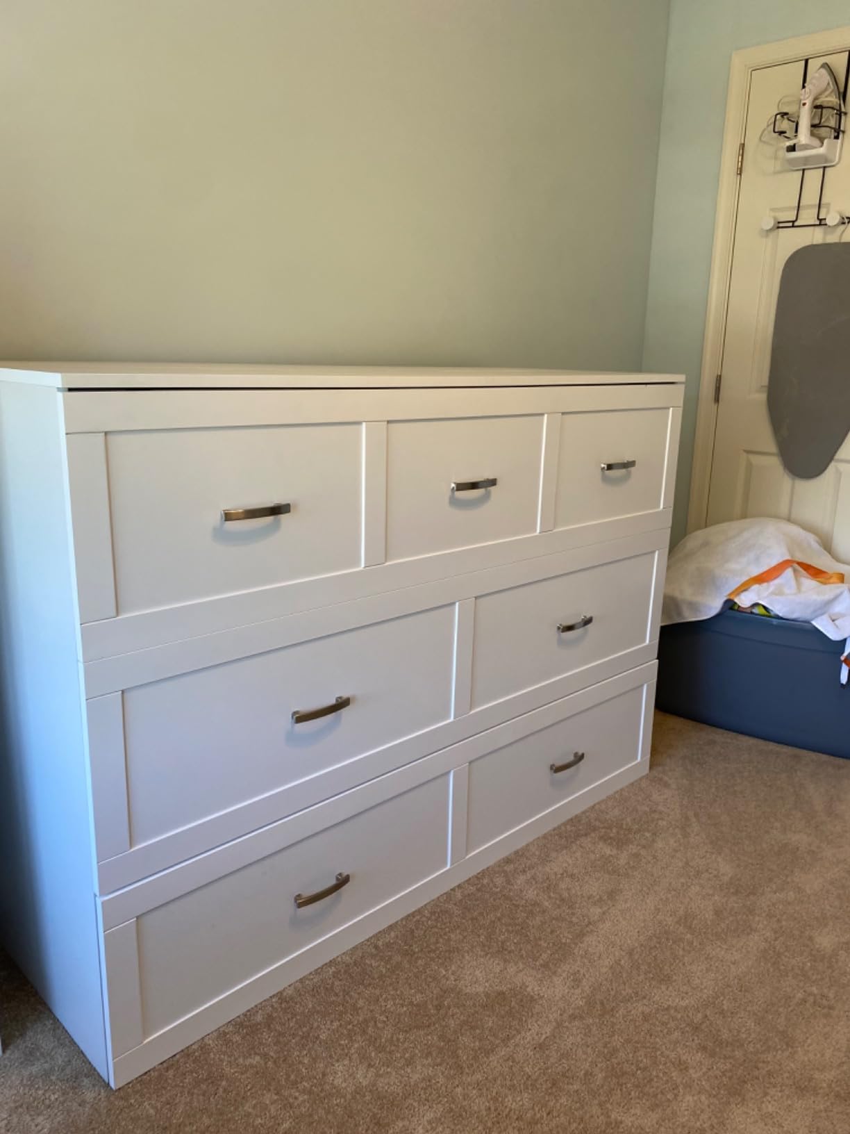 ECACAD Multi-Functional Murphy Cabinet Bed, Queen Size Bed Frame Murphy Chest with Built-in Power Strip & Drawers, Queen Foldable Platform BedFrame, White customer photo 2