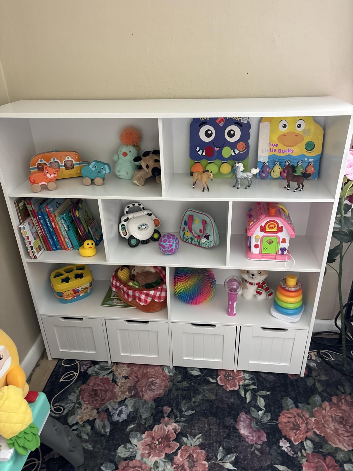 FINETONES Toy Storage Organizer with Movable Drawer Toy Organizer for Kids | Kids Bookshelf and Toy Chest Storage with Hidden Wheels, Toy Organizers and Toy Storage for Playroom, White customer photo 1
