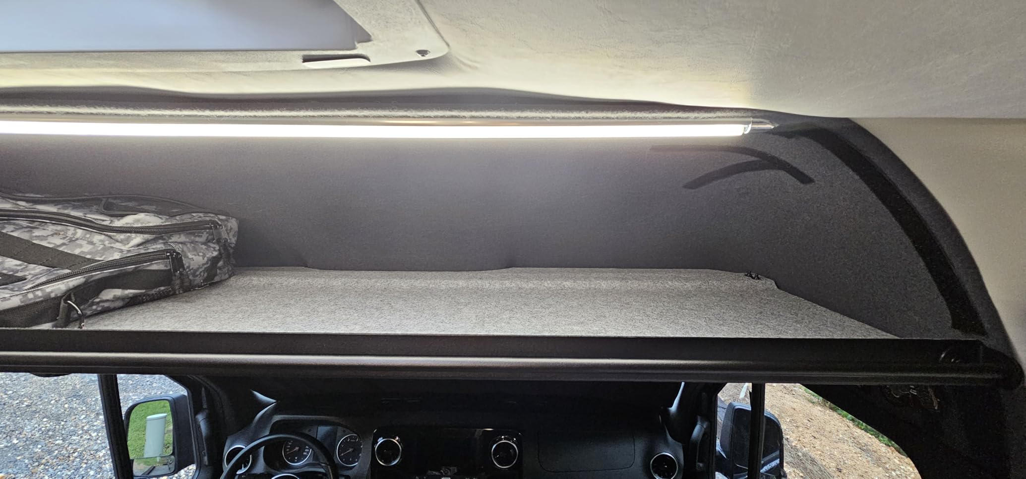 Van Headliner Shelf Fit for Mercedes Sprinter VS30 2019-2025 | Aluminum Overhead Storage with Curtain Rod & Carpet Liner customer photo 2
