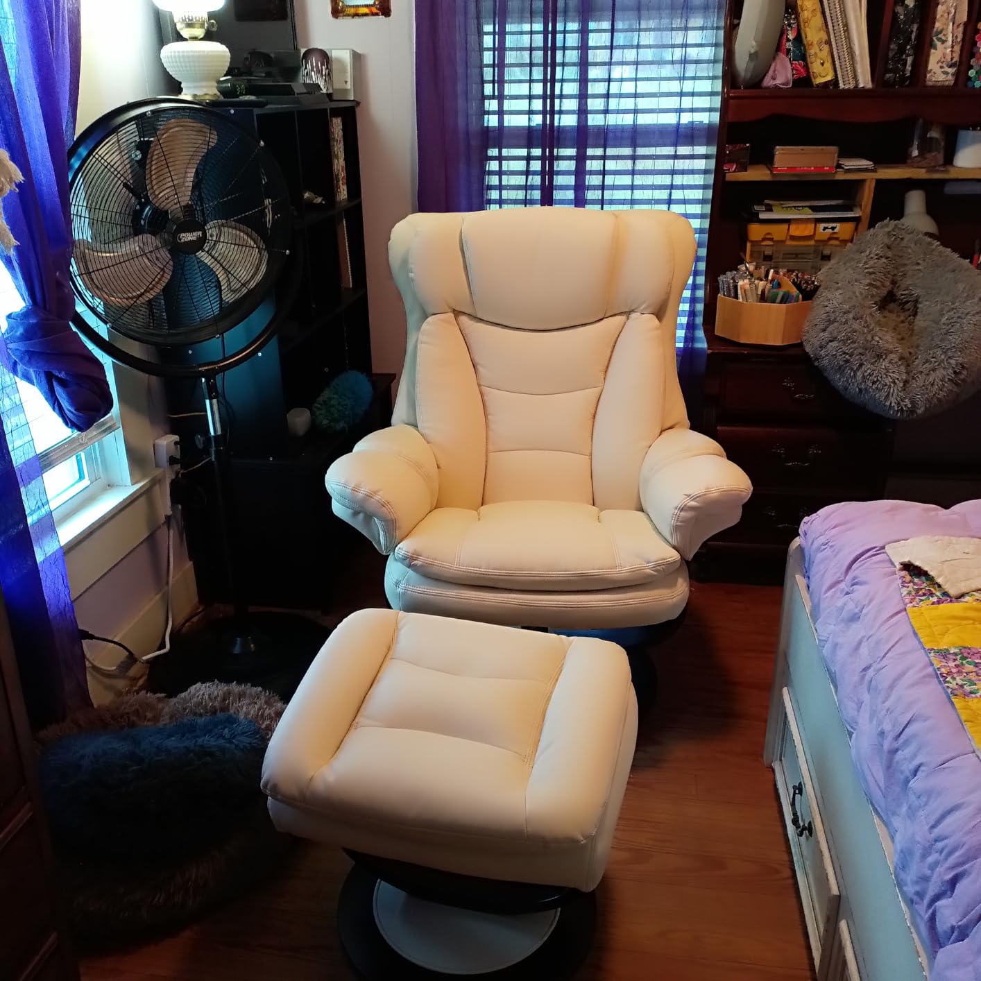 Oversized Swivel Recliner Chair with Ottoman, Adjustable Backrest, 360° Wood Base, High Seat, Faux Leather Lounge Chair for Tall Users in Living Room Office 4651 (Brown) customer photo 2