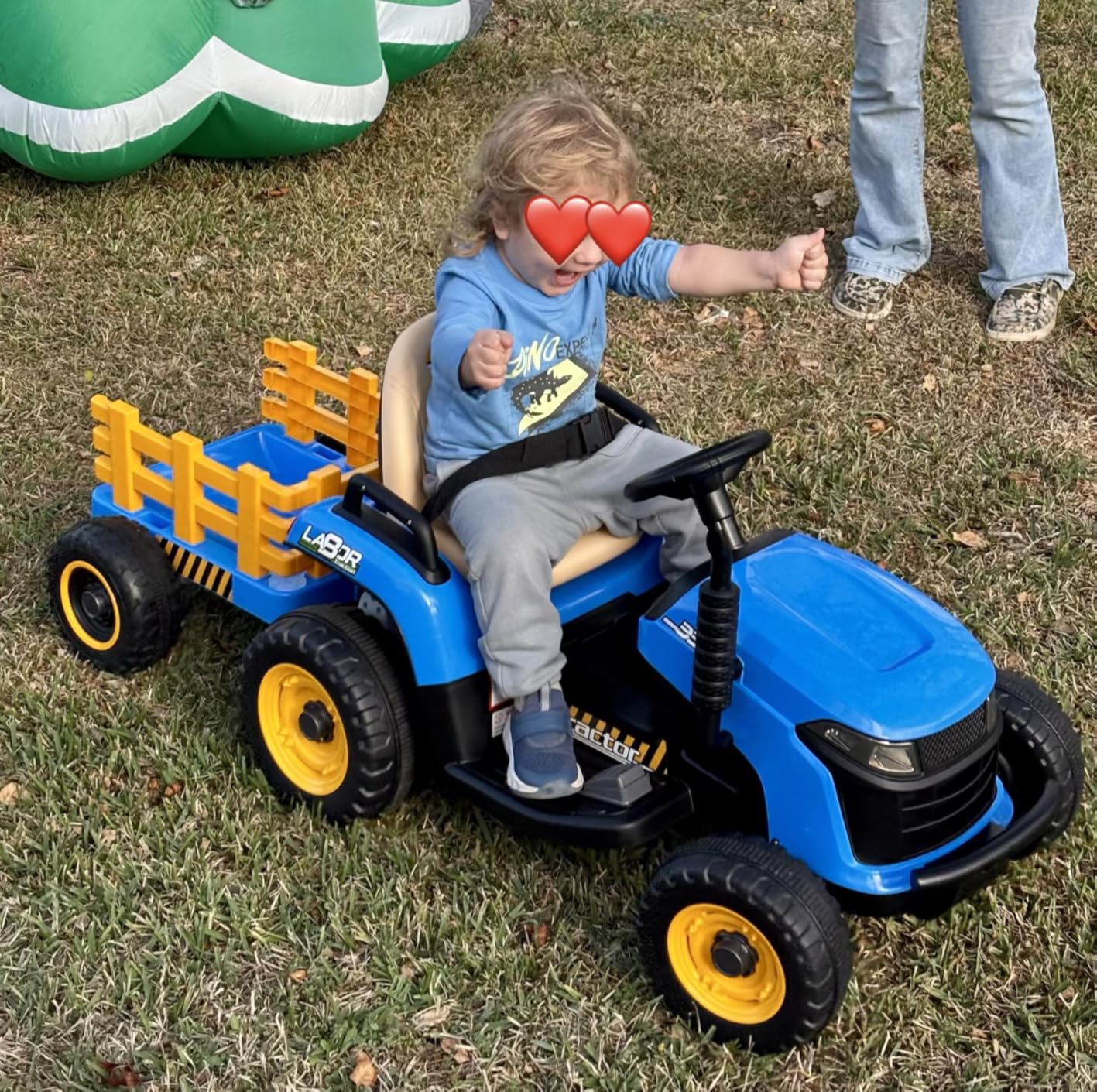 ARBELI 12V 7AH Kids Ride On Tractor w/Trailer & Remote Control, Green customer photo 2