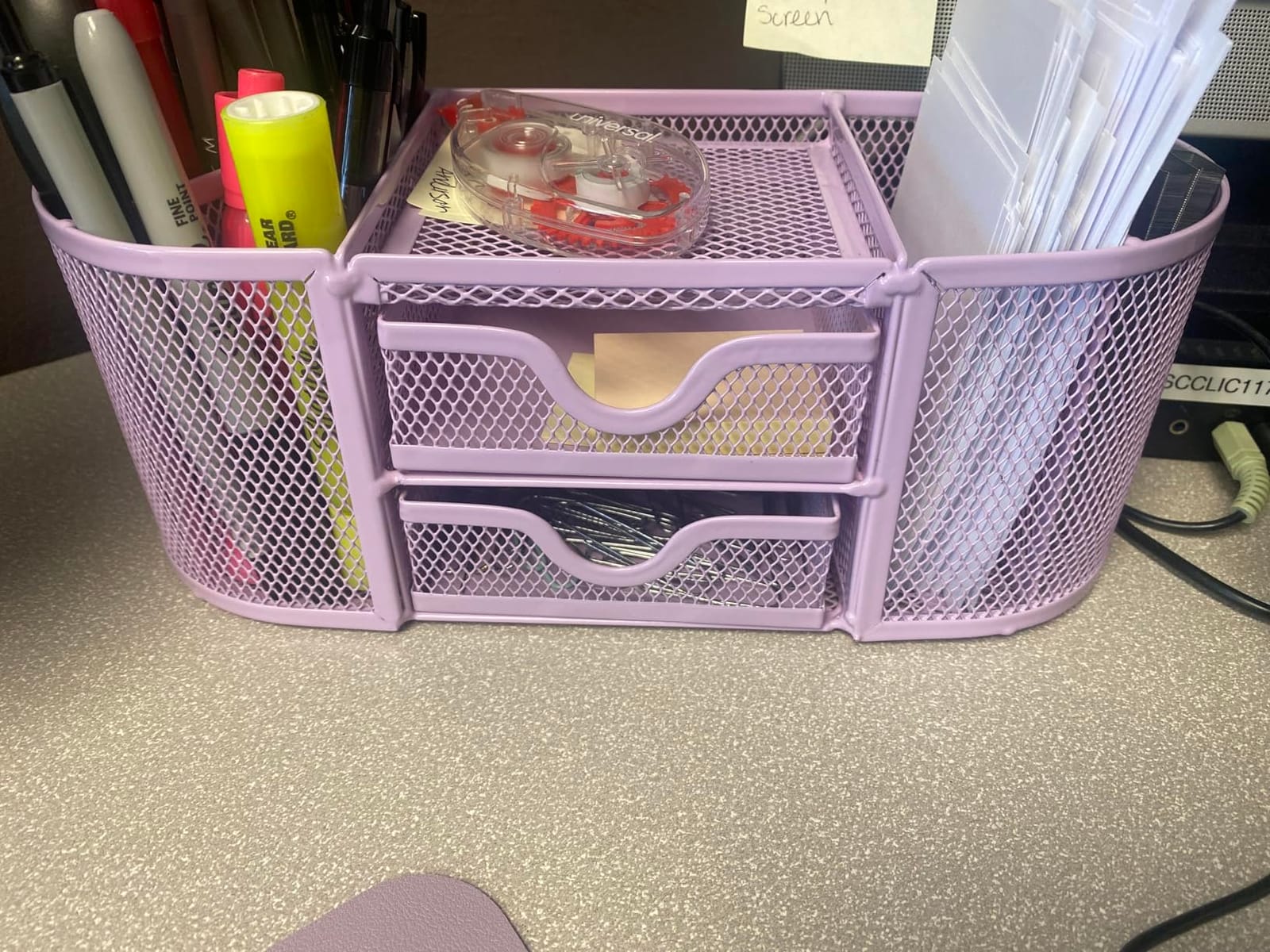 SUPEASY Mesh Desk Organizer, Pen Holder for Desk with 2 Drawers, Black customer photo 2
