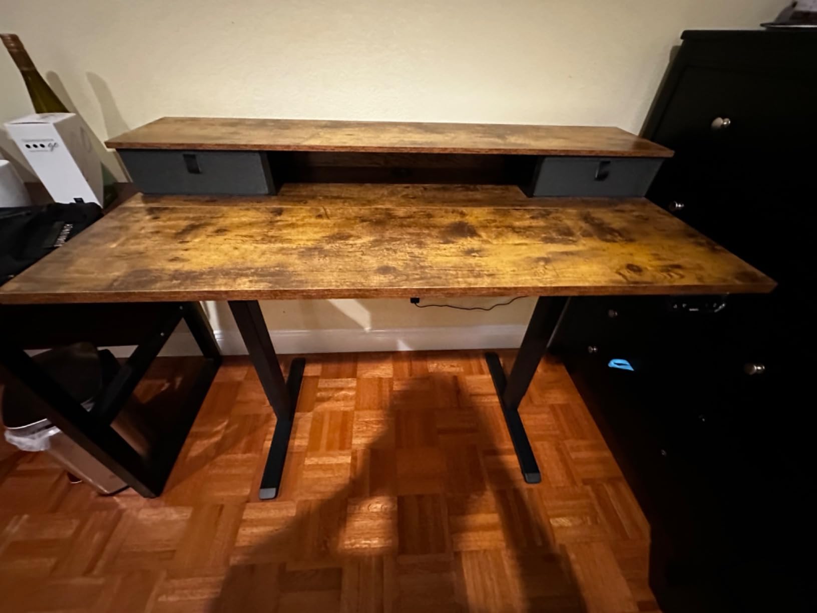 Agilestic 48 x 24 Inches Electric Standing Desk with 2 Storage Drawers, Adjustable Height Sit and Stand Computer Table with Splice Board, Rustic Brown customer photo 2