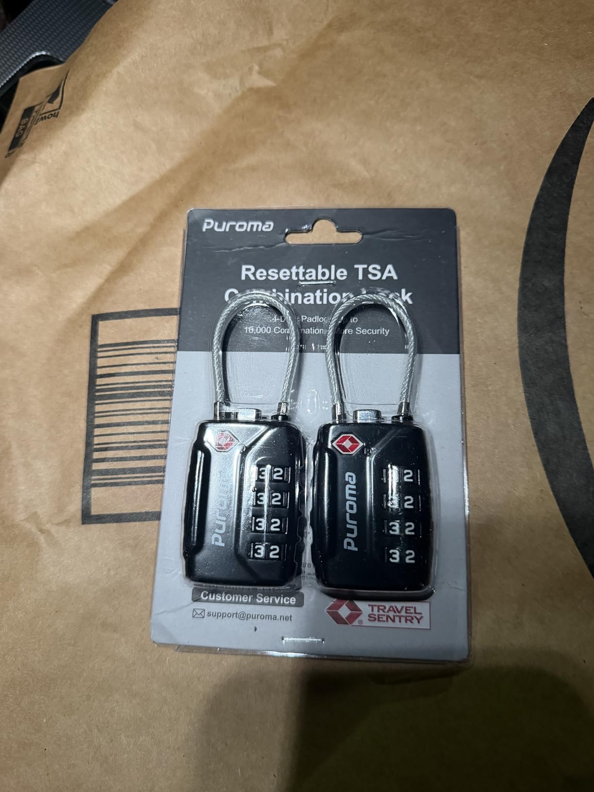 Puroma 2 Pack TSA Approved Luggage Locks 4 Digit Code Cable Lock Black | TSA Approved, Resettable, Flexible Cable, Zipper holes, Zinc Alloy, Bright Color, Large White Numbers, for Train Travel customer photo 1
