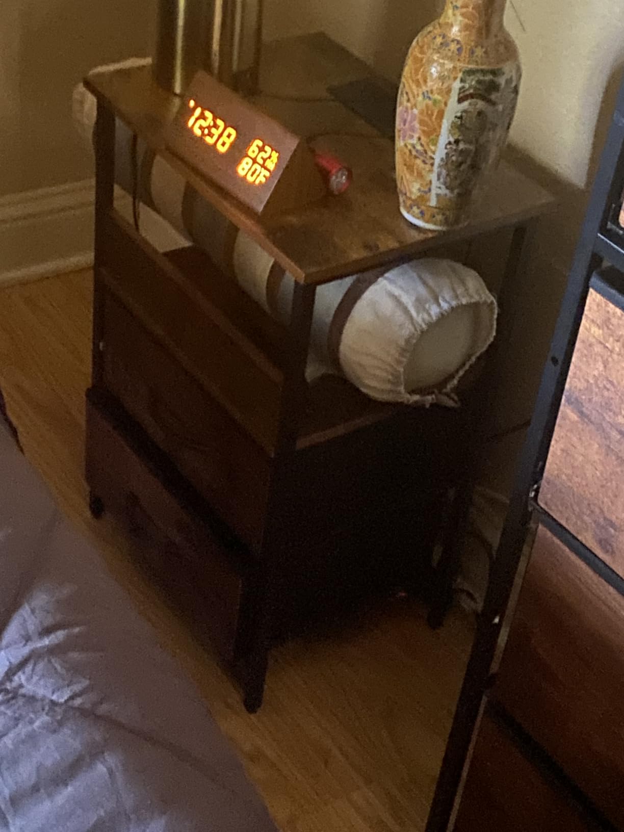 Fixwal Night Stand with Charging Station, Black Led Nightstand, 2 Drawers | fabric drawer, built-in bedside charger, 2 AC outlets & 2 USB ports, open top shelf, small bedroom furniture, end table customer photo 2