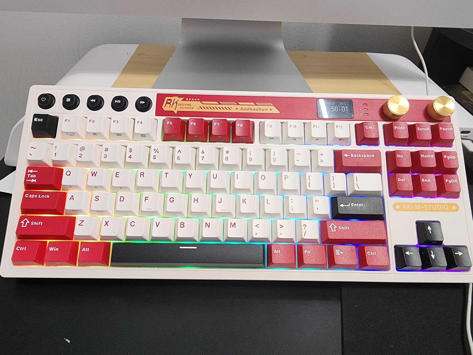 RK ROYAL KLUDGE M87 Wireless Gaming Keyboard with Screen and Dual Knob, 75% Percent 2.4Ghz/Bluetooth/USB-C Mechanical Keyboard with Gasket Structure, RGB Backlit Hot Swappable Cream Switch, Red customer photo 2