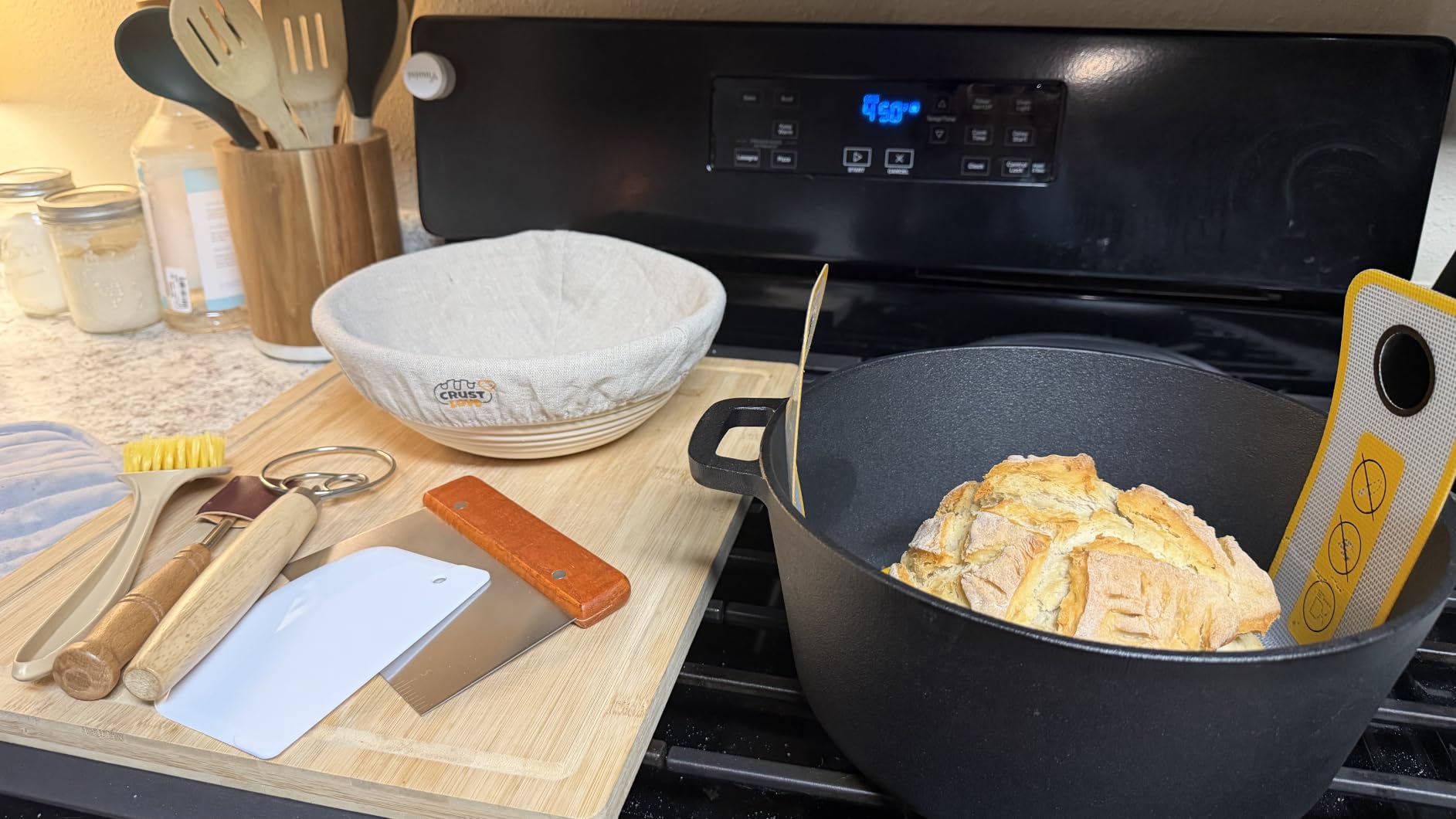 CRUSTLOVE 5 QT Pre-Seasoned Dutch Oven for Bread Baking with Lid and Kit | Dutch Oven for Sourdough Bread Baking and Supplies incl. Banneton, Bread Sling, Lame, Dough Whisk & Guide, Cast Iron Pot Set customer photo 1