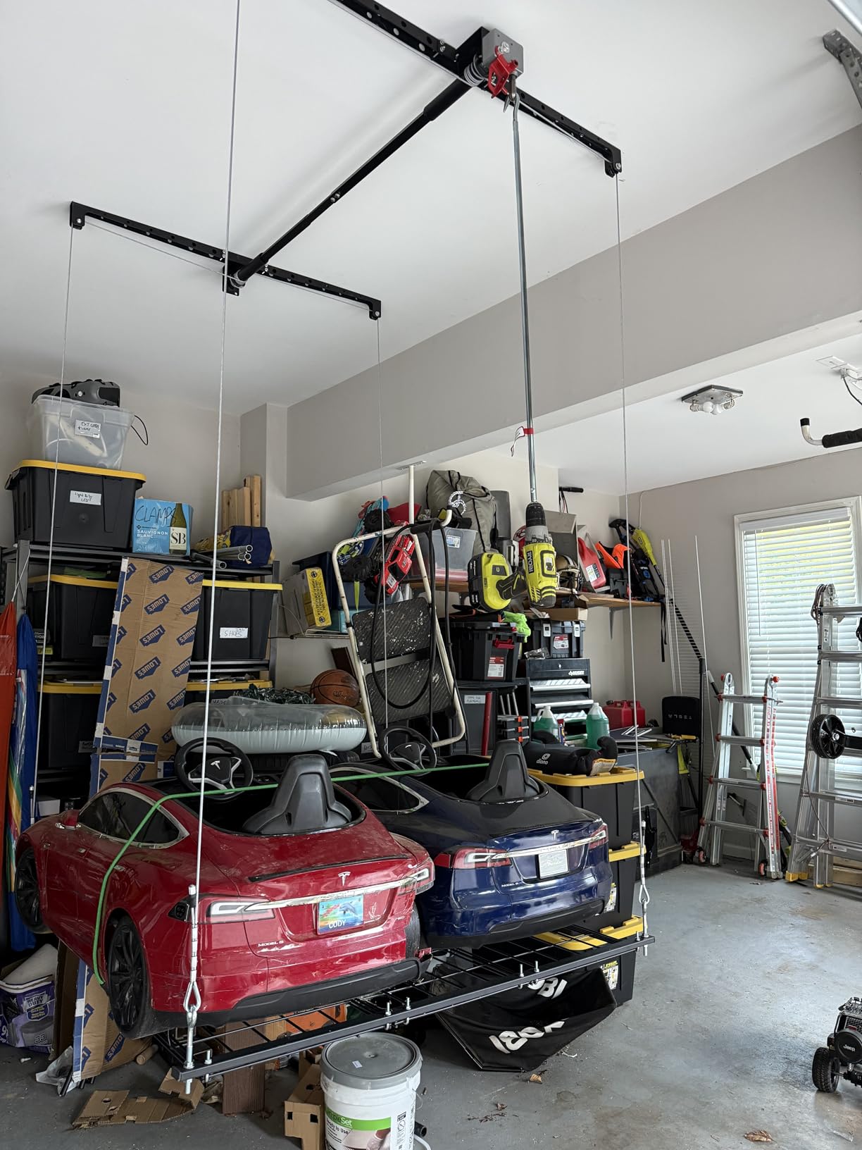 Overhead Garage Storage Lift, 4x4 Ft Ceiling Storage, Heavy-duty Ceiling Mounted Lift System, Ideal for Overhead Space, 250lbs Weight Capacity customer photo 1
