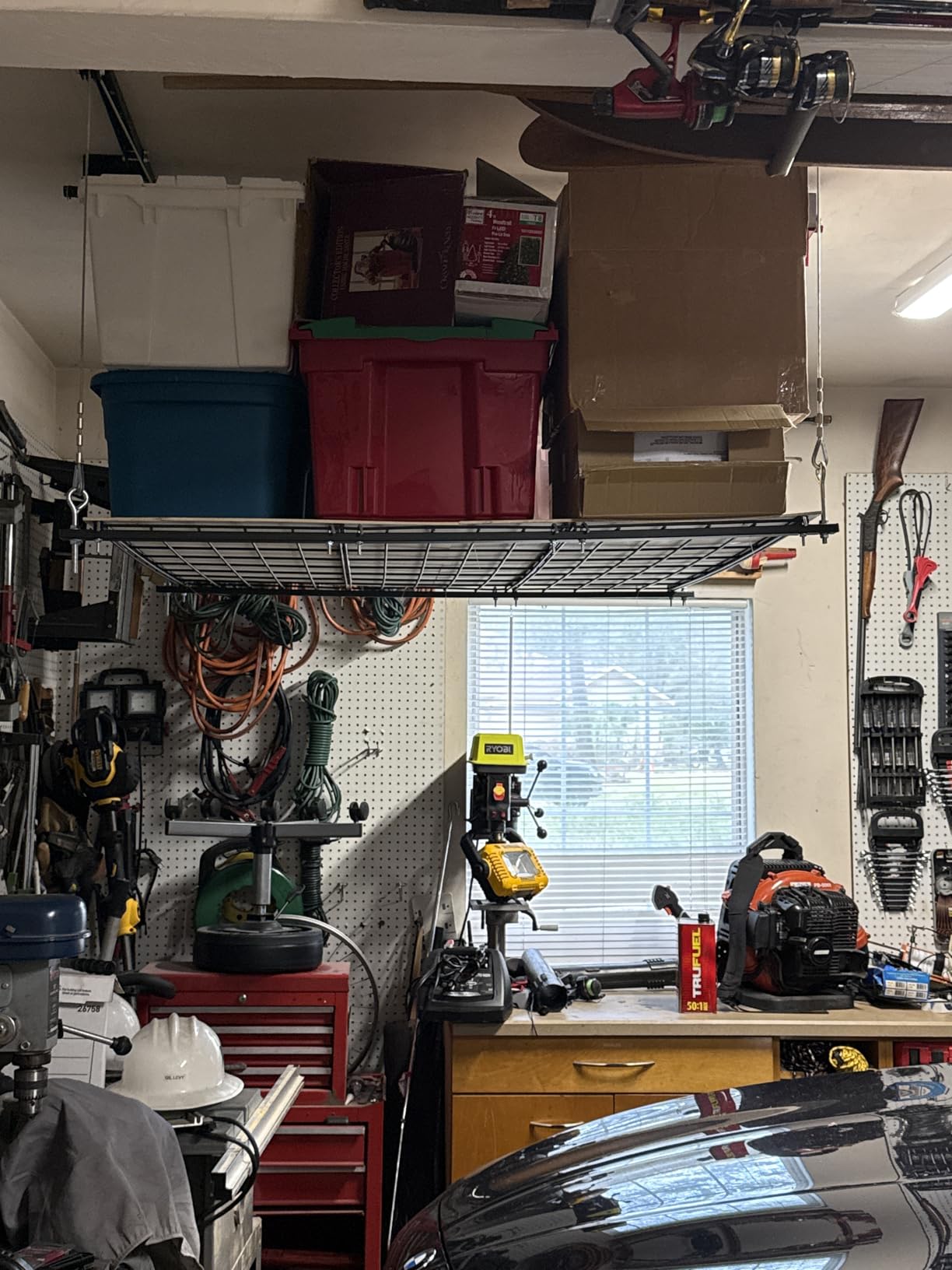 Overhead Garage Storage Lift, 4x4 Ft Ceiling Storage, Heavy-duty Ceiling Mounted Lift System, Ideal for Overhead Space, 250lbs Weight Capacity customer photo 2