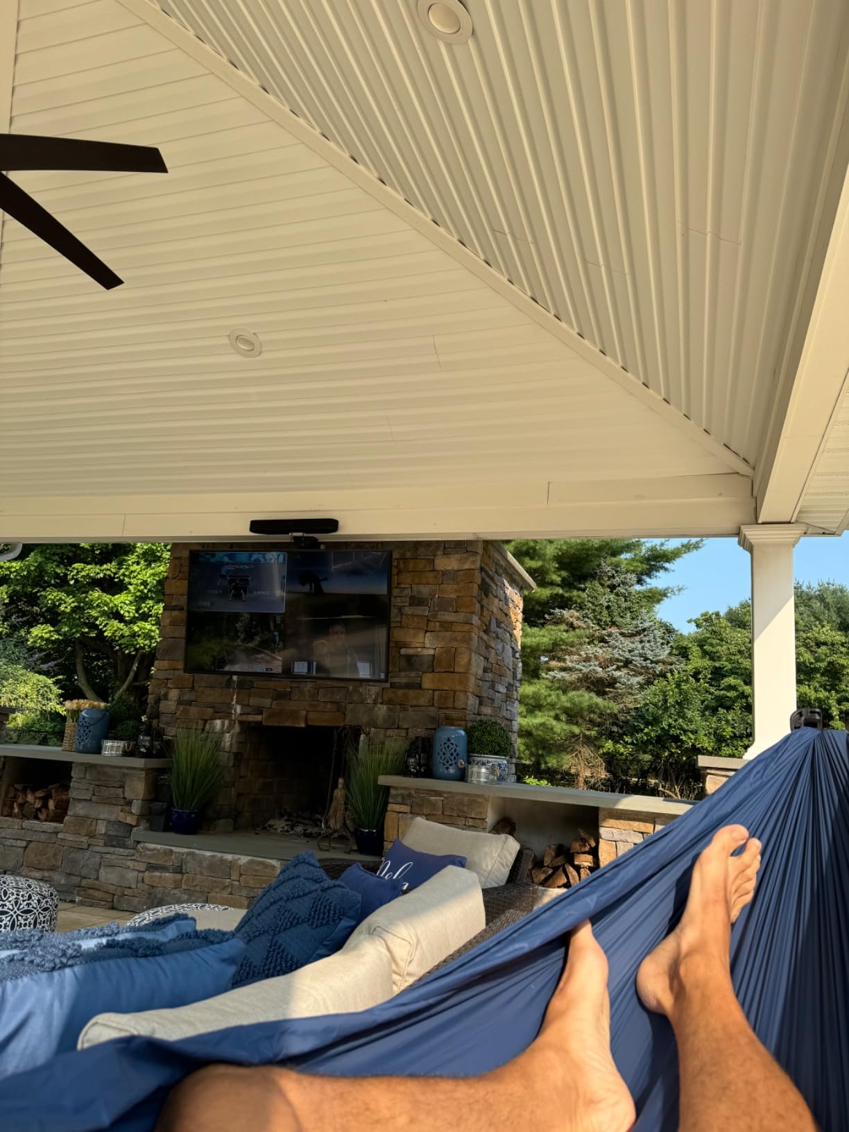 anymaka Set Up in 3 Seconds Adjustable Portable Aluminum Alloy Hammock Stand for Outside with Chair Mode & Lounge Mode up to 105'' (Full Pack Blue-2) customer photo 1